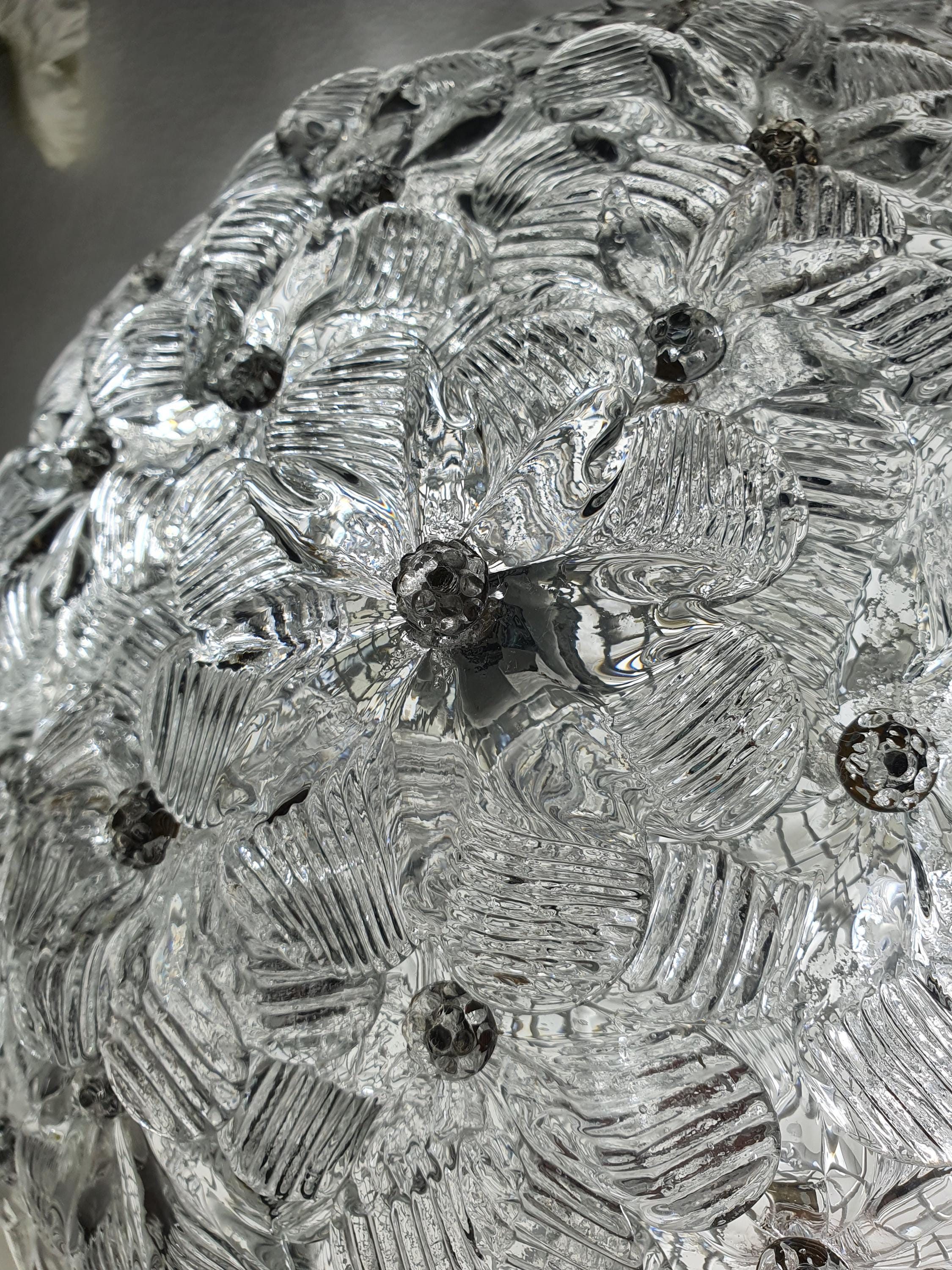 Millefiori Murano glass dome light — clear glass floral pattern close-up