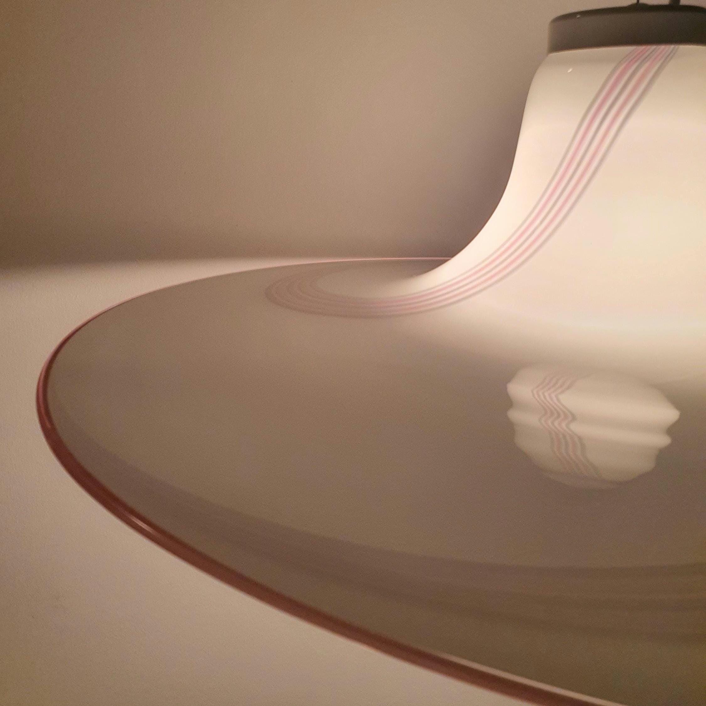 Murano Glass Hat Pendant Light: Pink Gray Swirl, Retro UFO Lamp