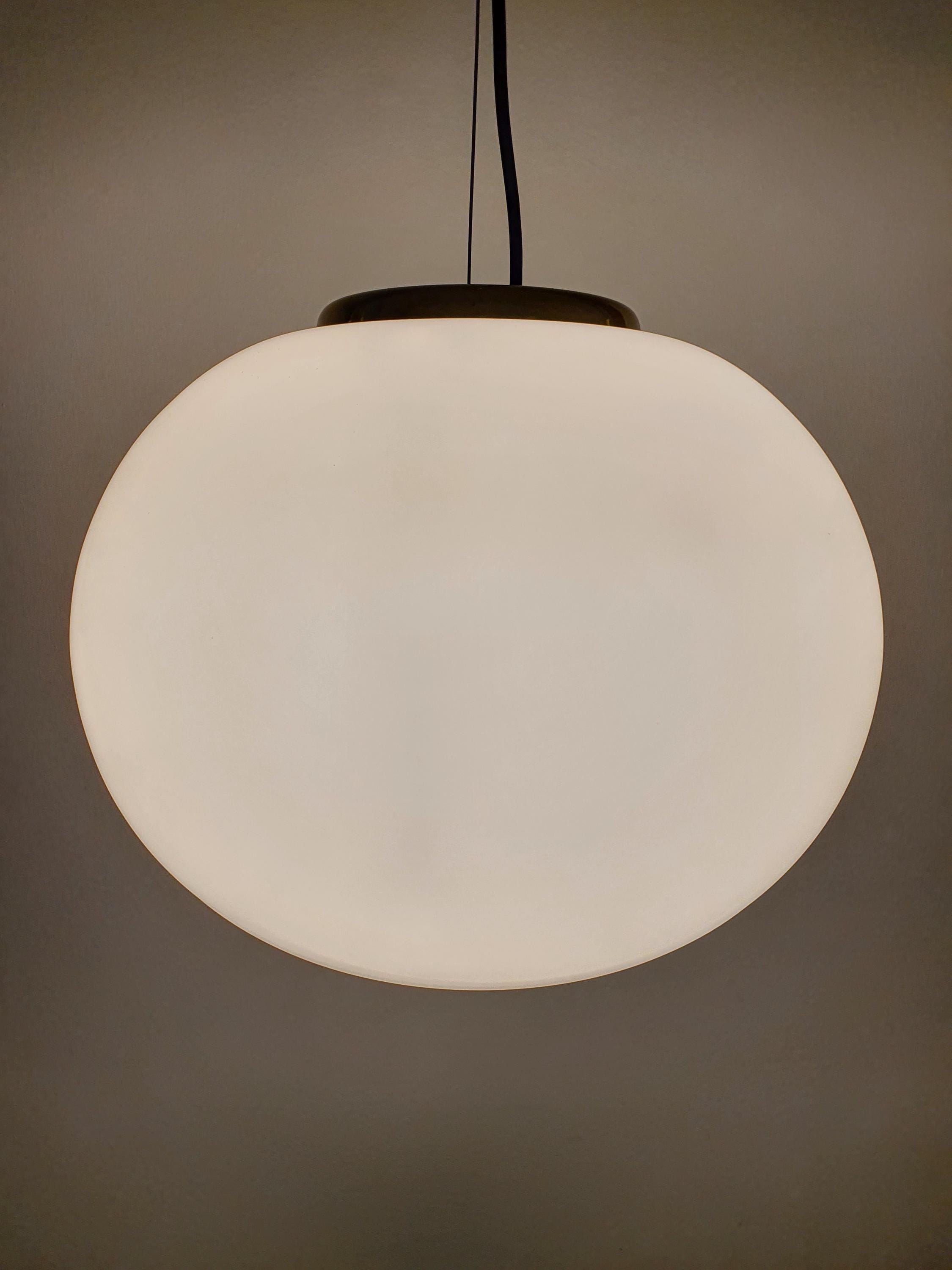 Satin Glass Globe Pendant Light in Brass Frame Midcentury Dining & Bathroom