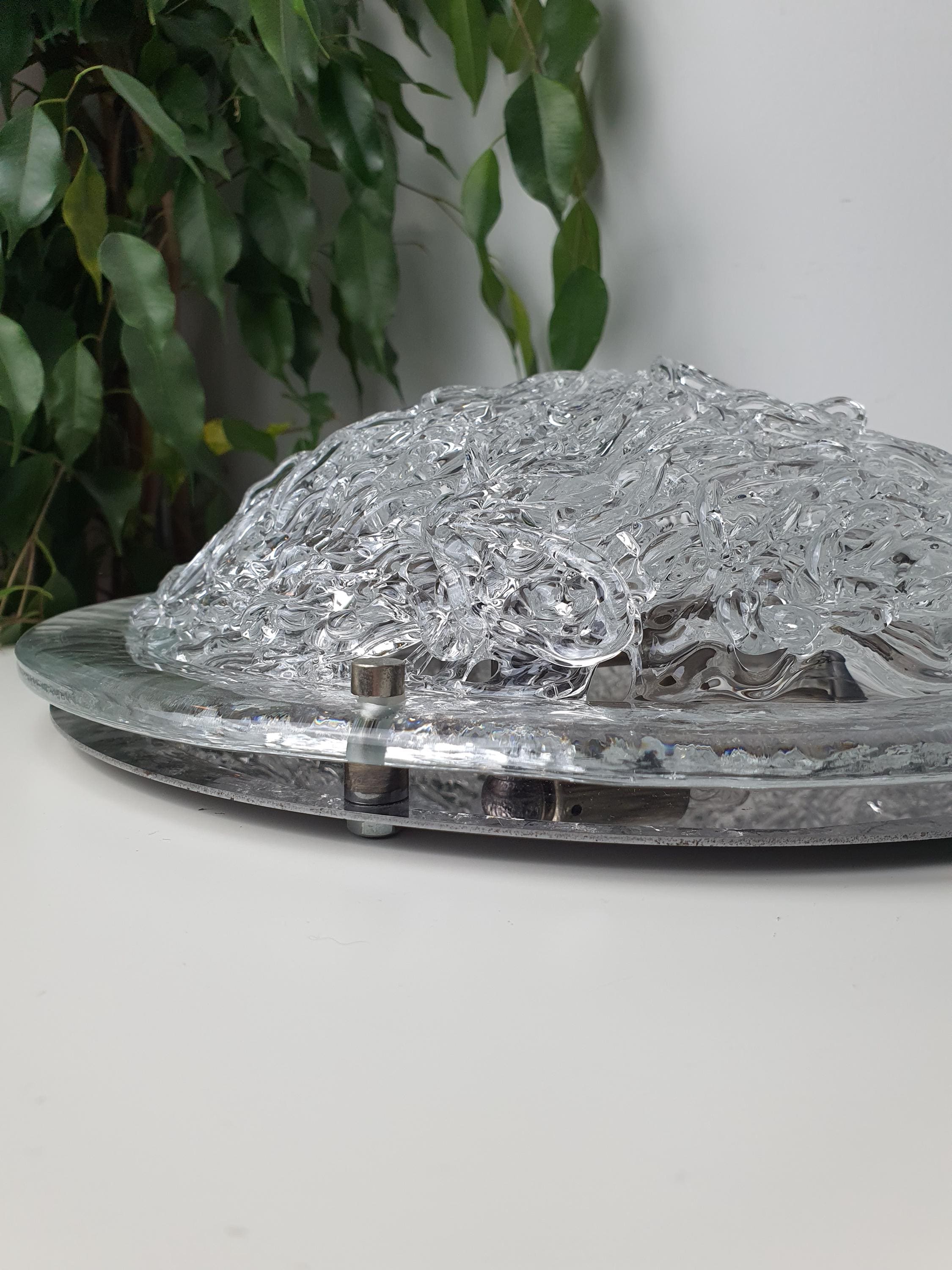 复古 Murano 玻璃吸顶灯 | 透明手工玻璃 | 镀铬底座