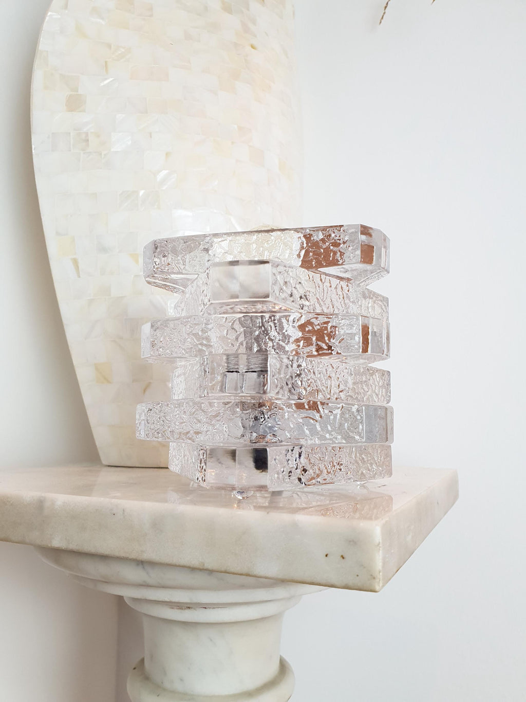 Vintage Peill & Putzler Glass Cube Table Lamp: 1970s German Modernist Lighting