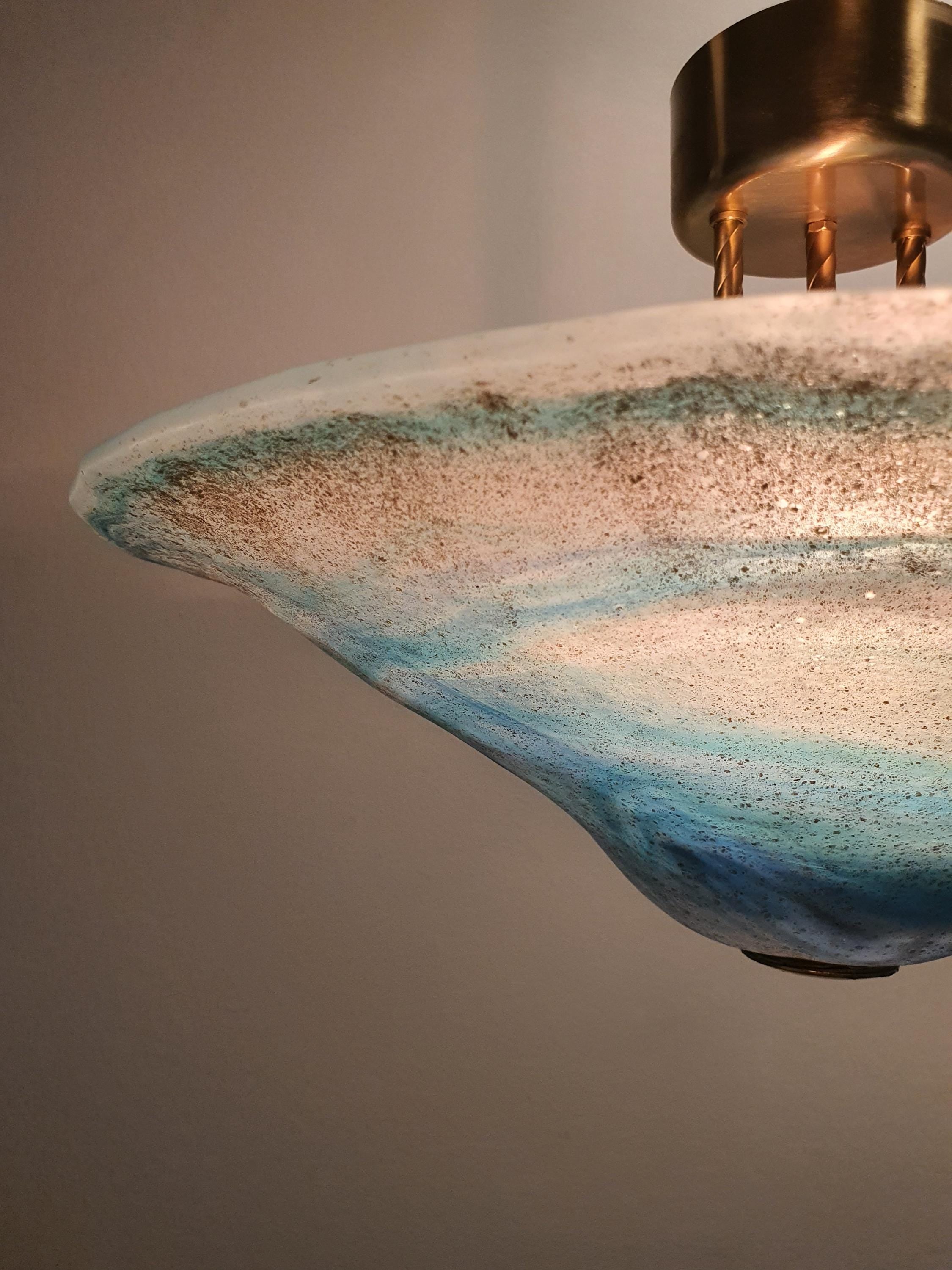 La Murrina Murano Glass Flush Mount Light: Space Blue Bowl with Golden Base