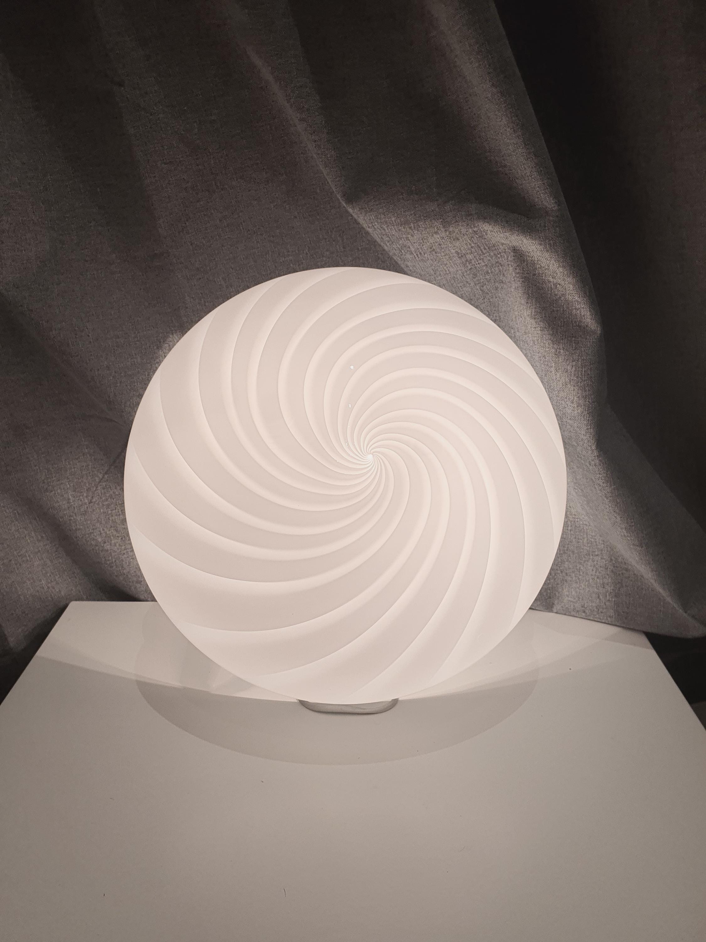 Vintage Murano Glass Swirl Flush Mount Light: White on Blue