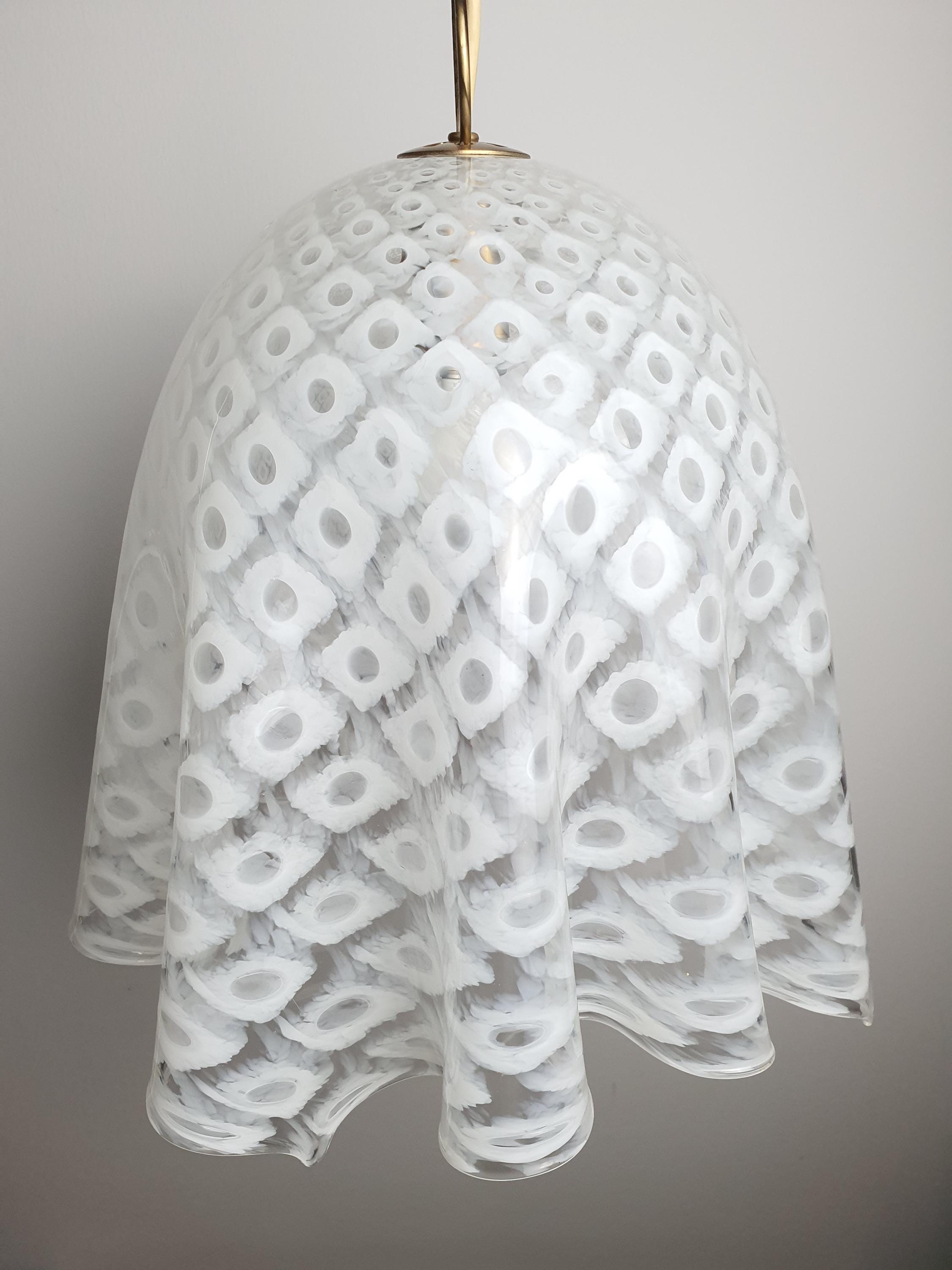 La Murrina Murano Glass Pendant Light: Bubbled White Skirt, Mid-Century Modern