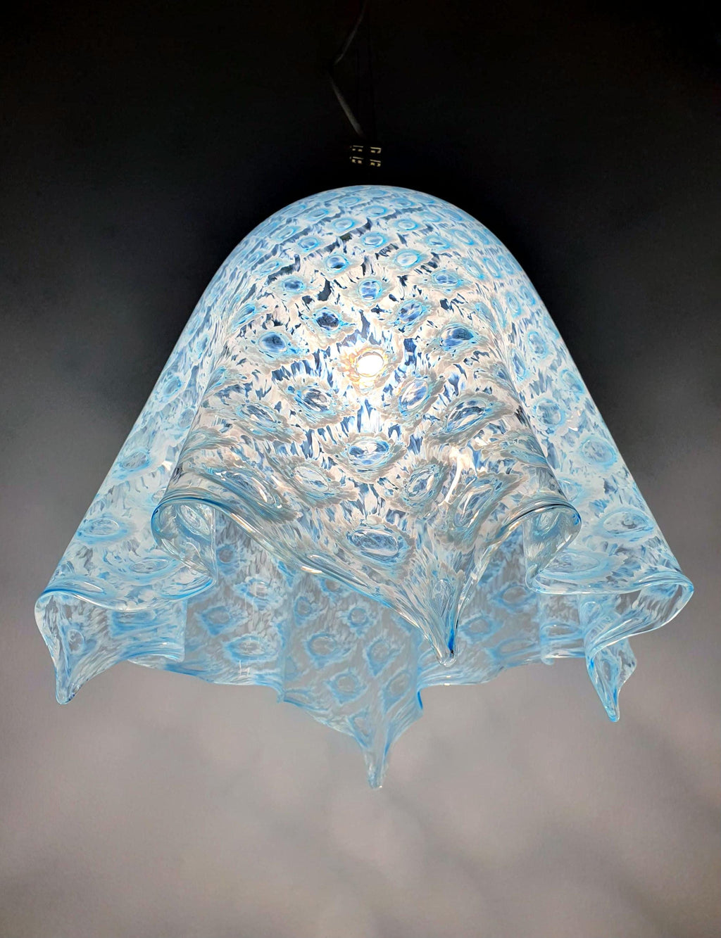 Vintage La Murrina Blue Bubbled Murano Glass Pendant Light