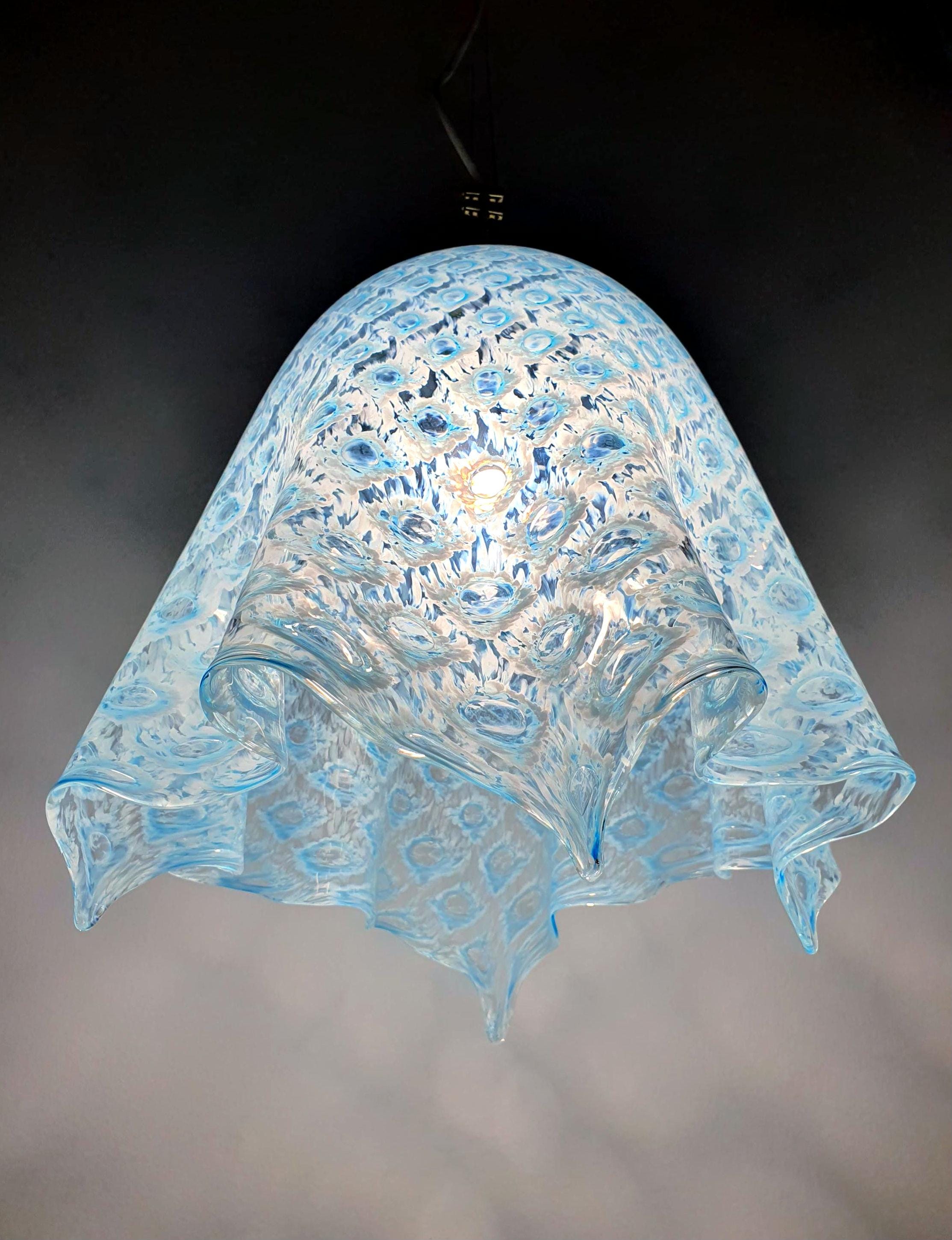 Vintage La Murrina Blue Bubbled Murano Glass Pendant Light