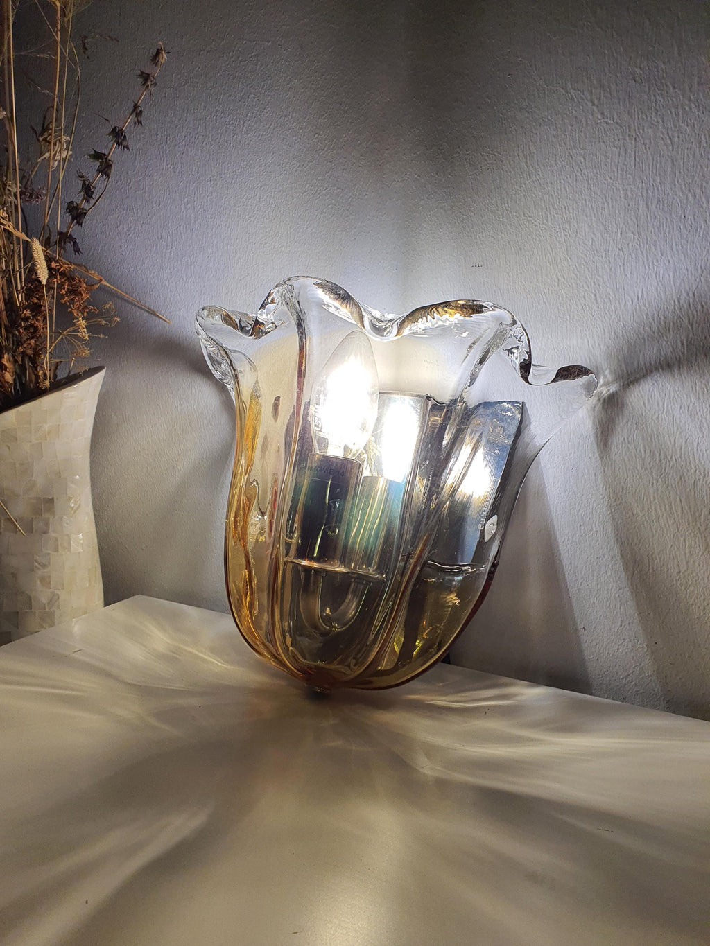 La Murrina Murano Glass Caramel Wall Sconce Tulip Clear Chrome