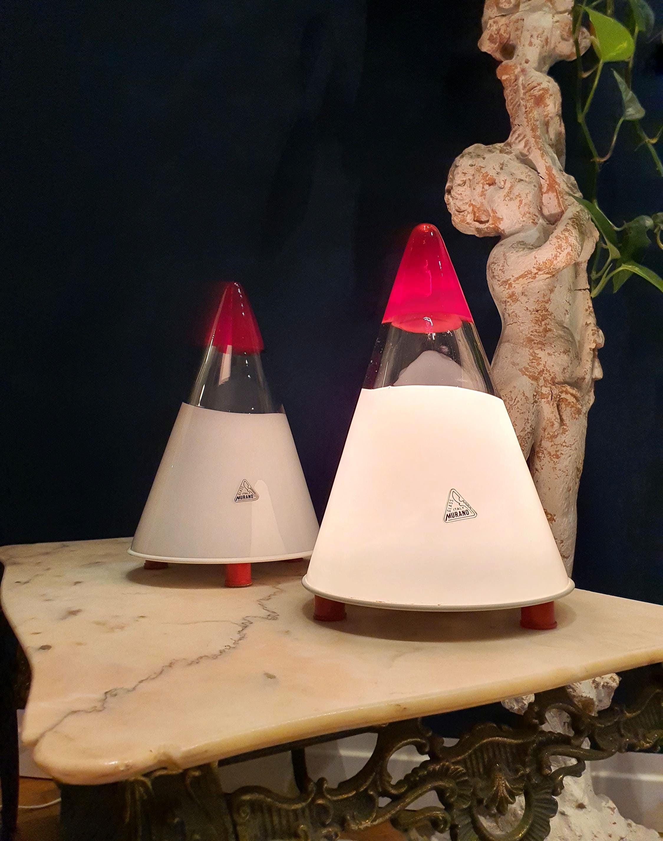Vintage Murano Glass Table Lamps: Cone-Shaped MCM Italian Lighting