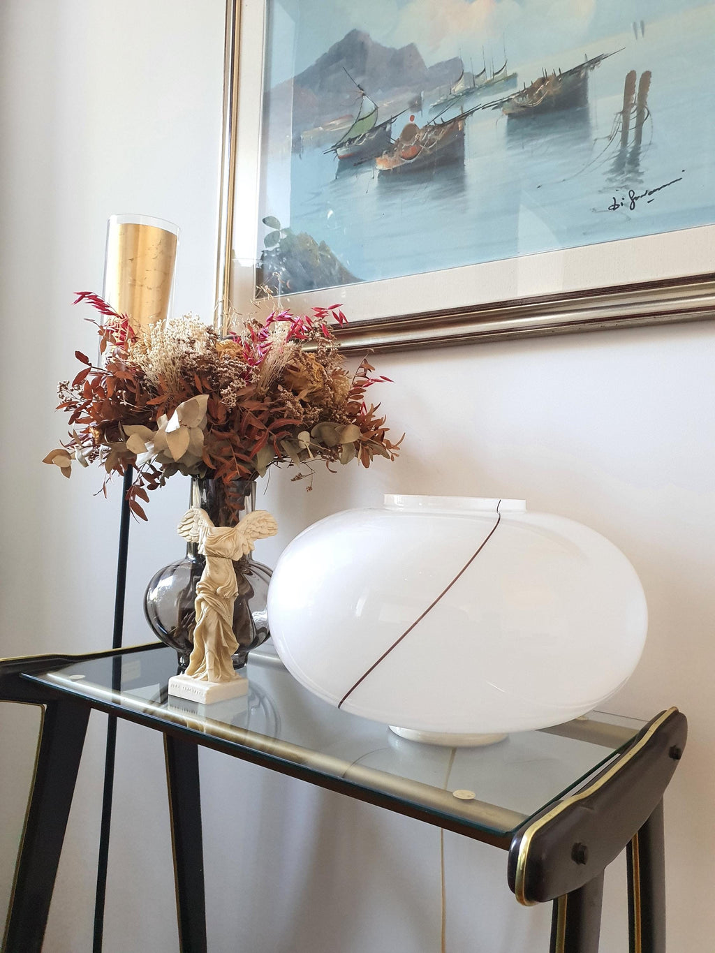 Midcentury Murano Glass Desk Lamp: Italian MCM Bedside Light