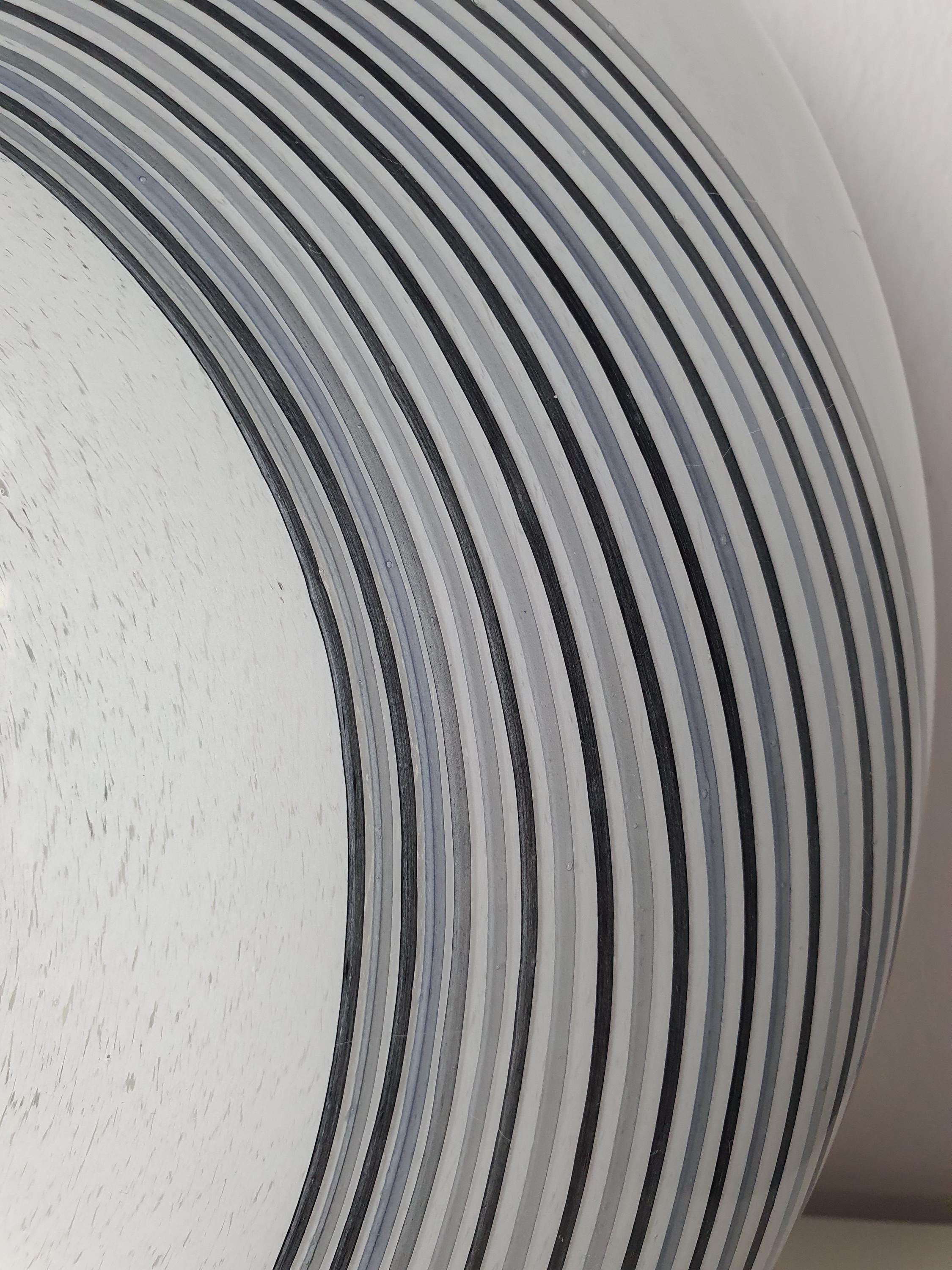 Vintage Murano Glass White, Black & Grey Swirl Flush Mount Light | Mid-Century Italian Lighting