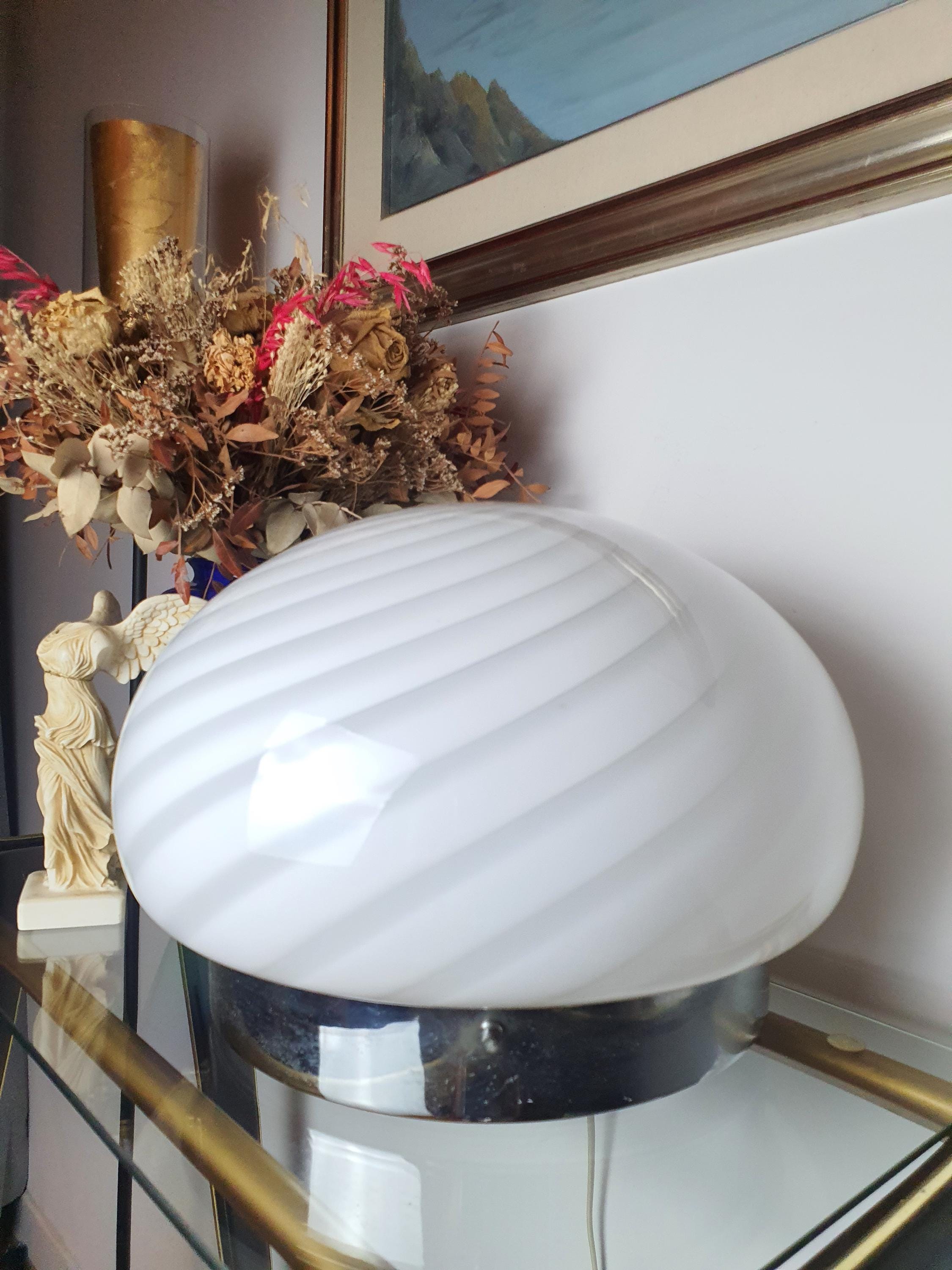 Vintage Murano Glass Swirl Lamp: MCM Flush Mount Ceiling/Table Light