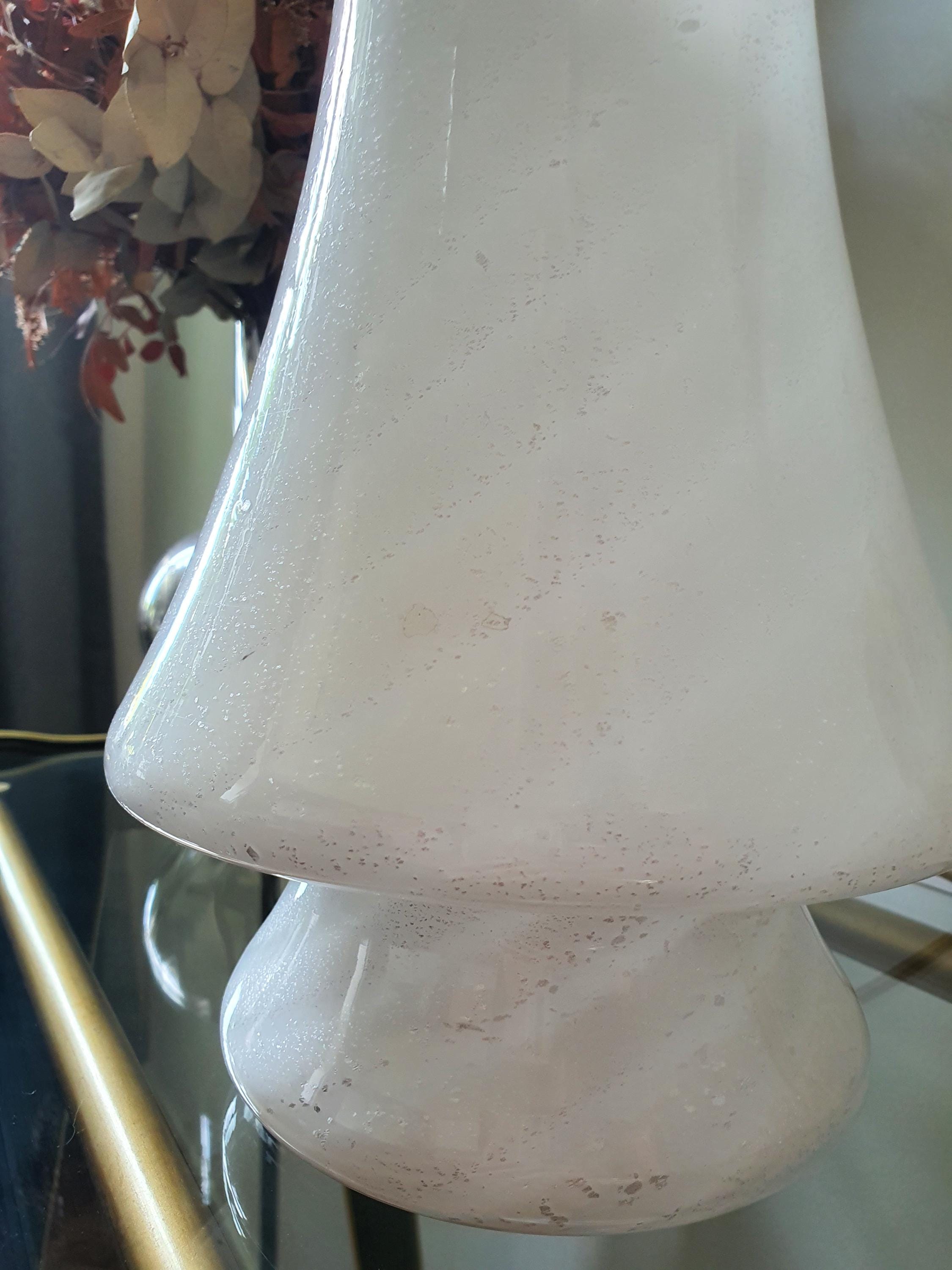 Murano Glass Mushroom Table Lamp: White Silver Swirl, MCM Nordic Bedside Light