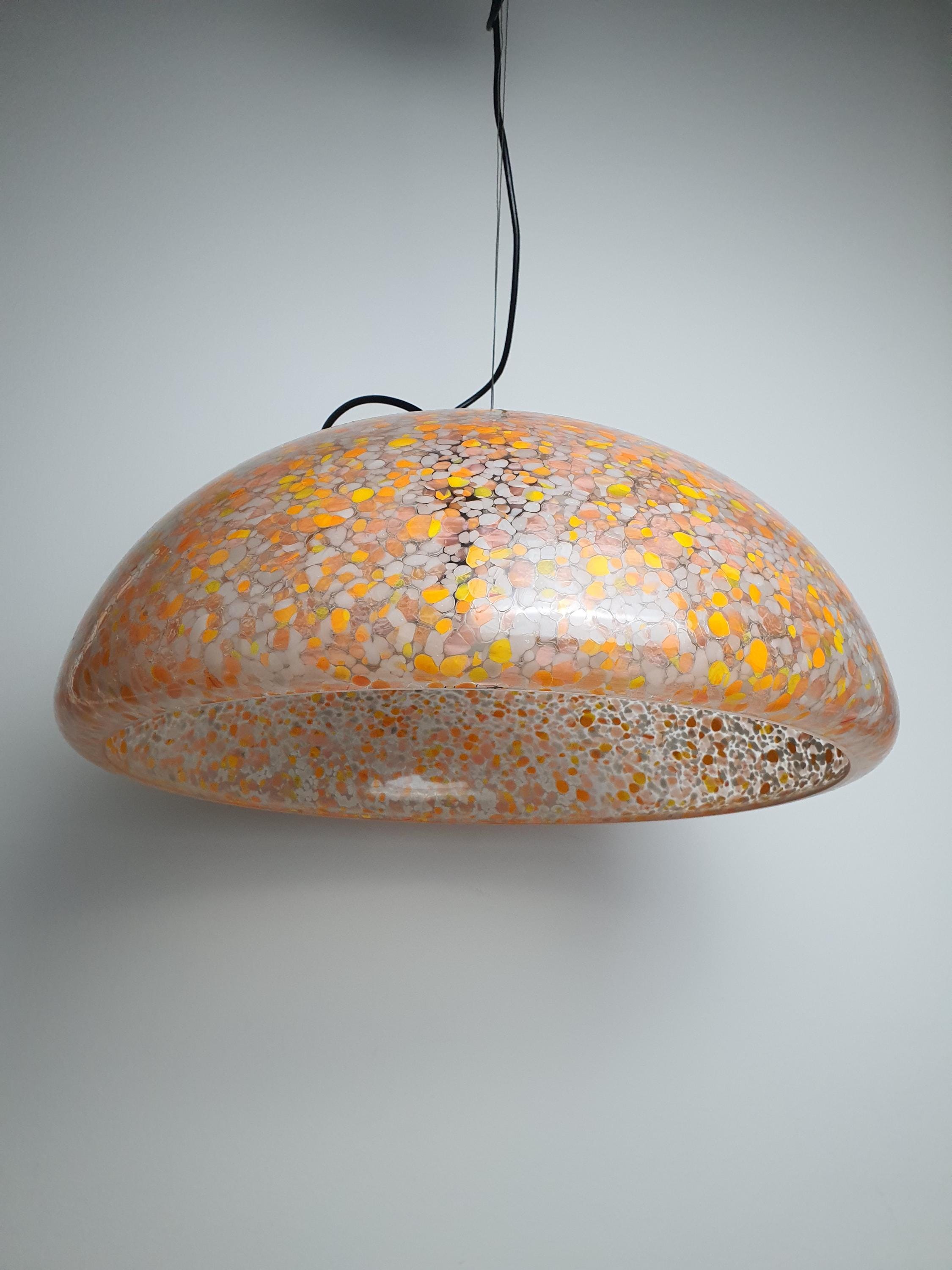 Attr. Gae Aulenti Orange Spotted Murano Glass Pendant Light | Vintage Italian Lighting