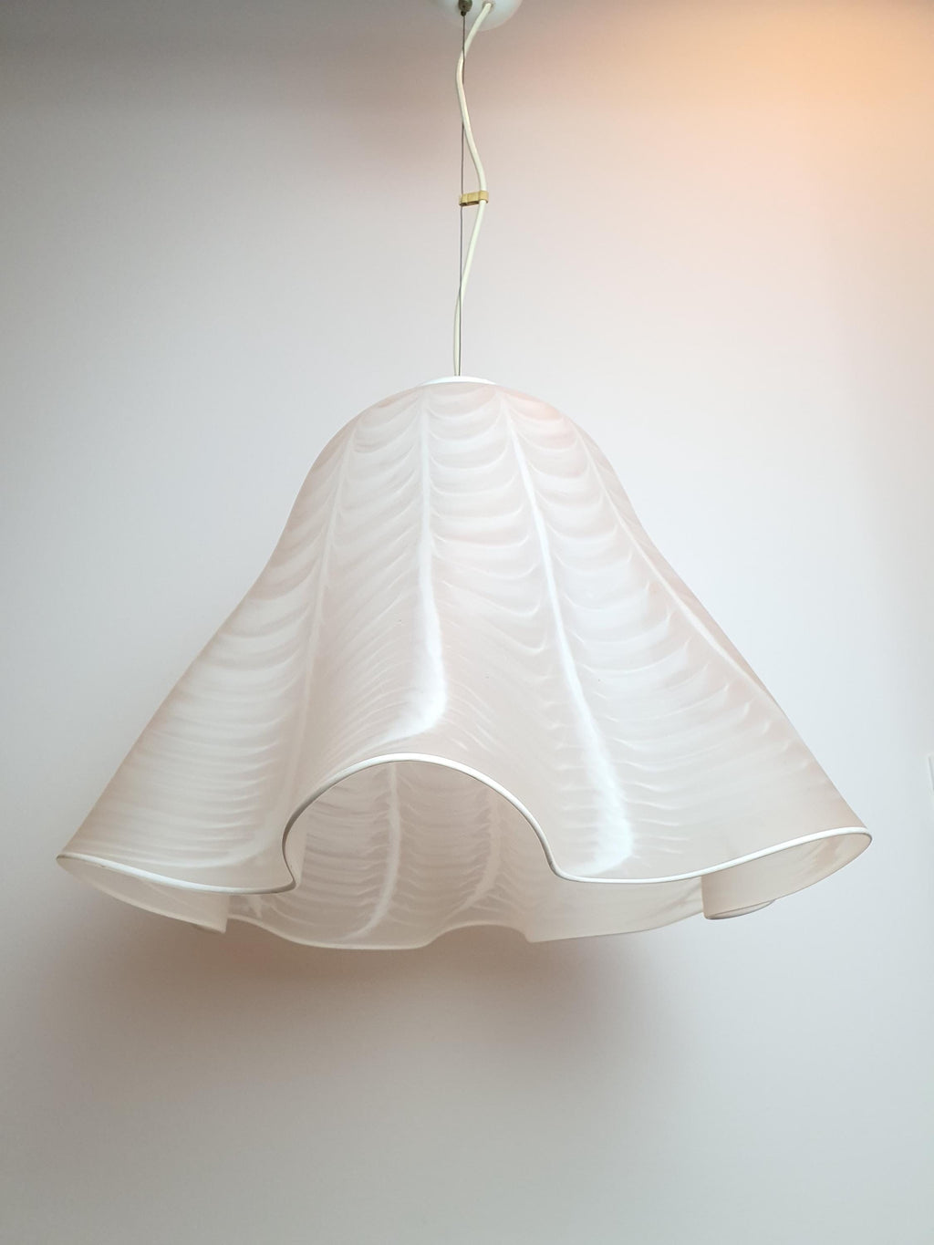 Vintage Pink Satin Murano Glass Pendant Lamp | Hand-Blown Italian Floral Handkerchief Light | MCM Romantic Ceiling Fixture