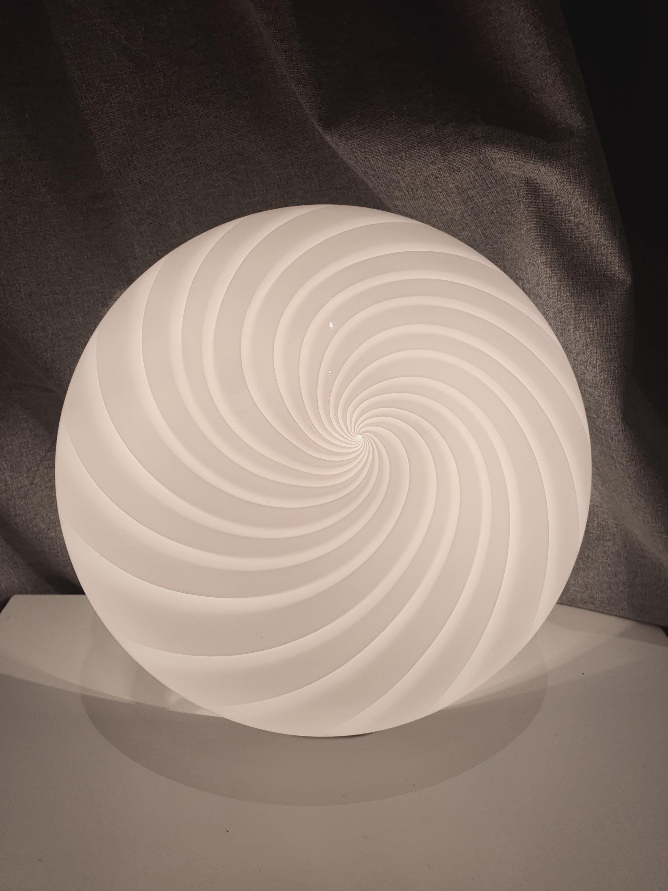 Vintage Murano Glass Swirl Flush Mount Light: White on Blue