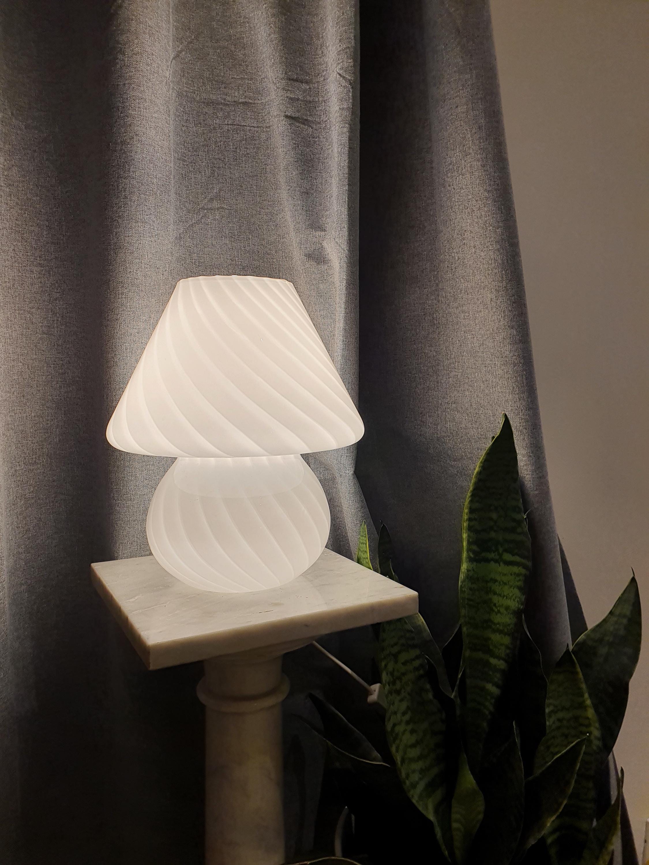 Vintage Murano Glass Mushroom Lamp: White Swirl, MCM Bedside Light