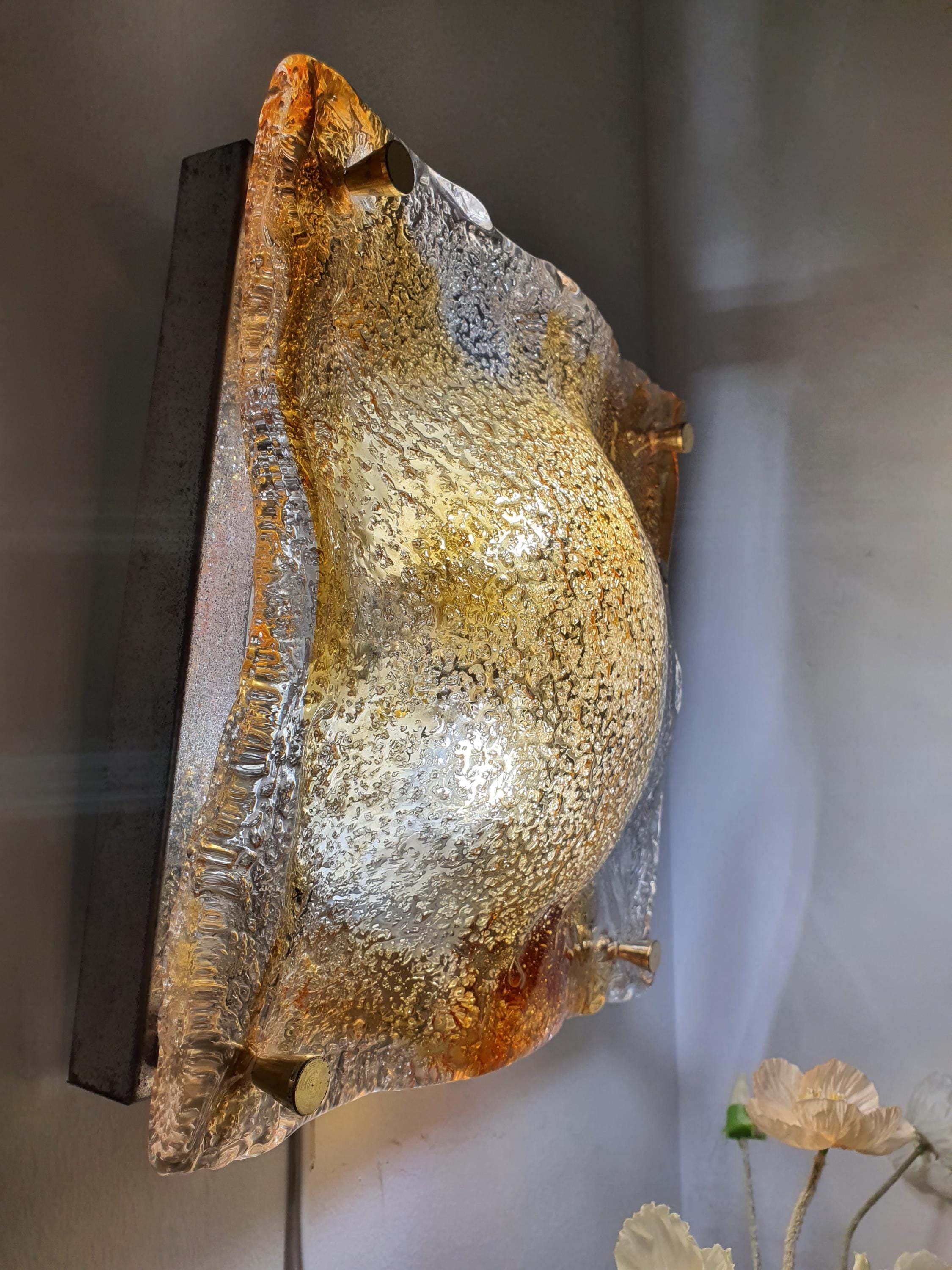 Mazzega 复古穆拉诺玻璃方形磨砂墙壁或吊顶灯 焦糖玻璃滴