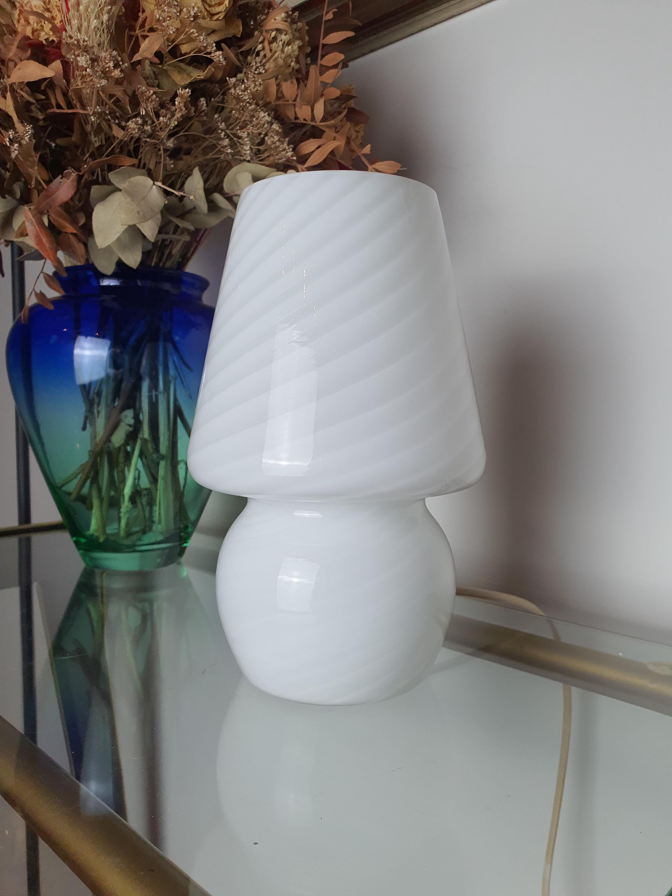 Vintage Murano Glass Mushroom Lamp: Mid-Century Modern White Swirl