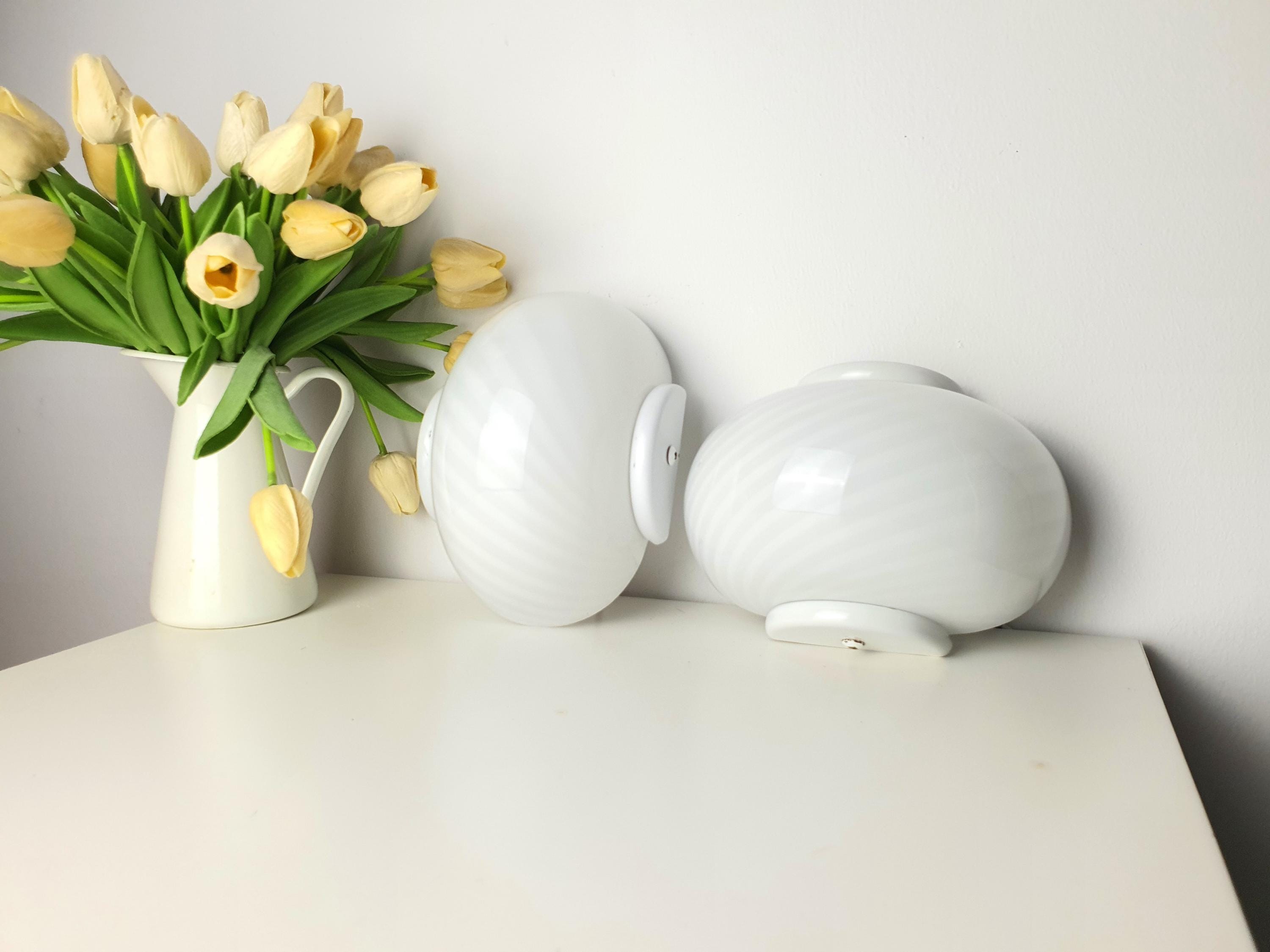 Pair of vintage white swirl Murano glass wall sconces | MCM bedroom entryway decor