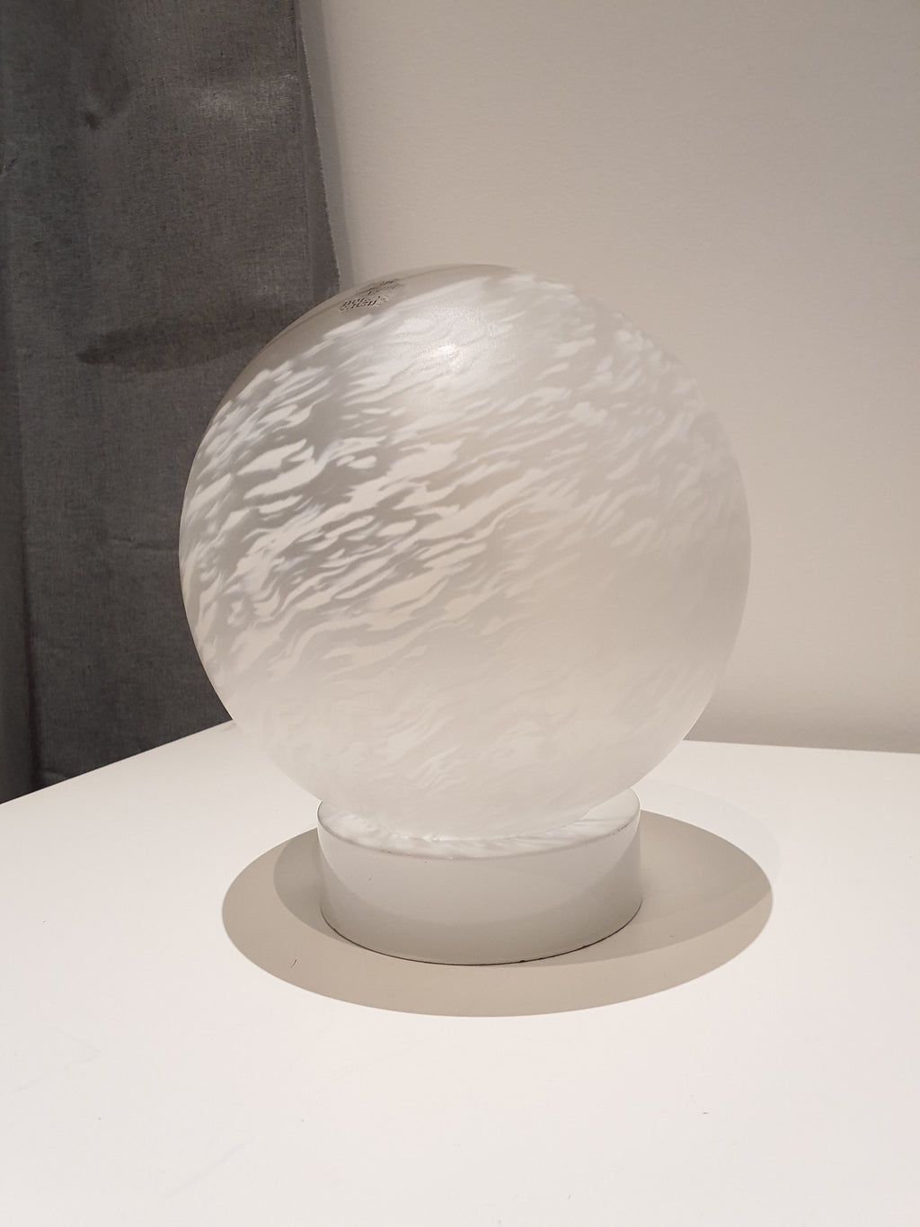 Vintage Murano Glass Table Lamp: White Swirl Globe, Mid-Century Modern Italian Bedside Light