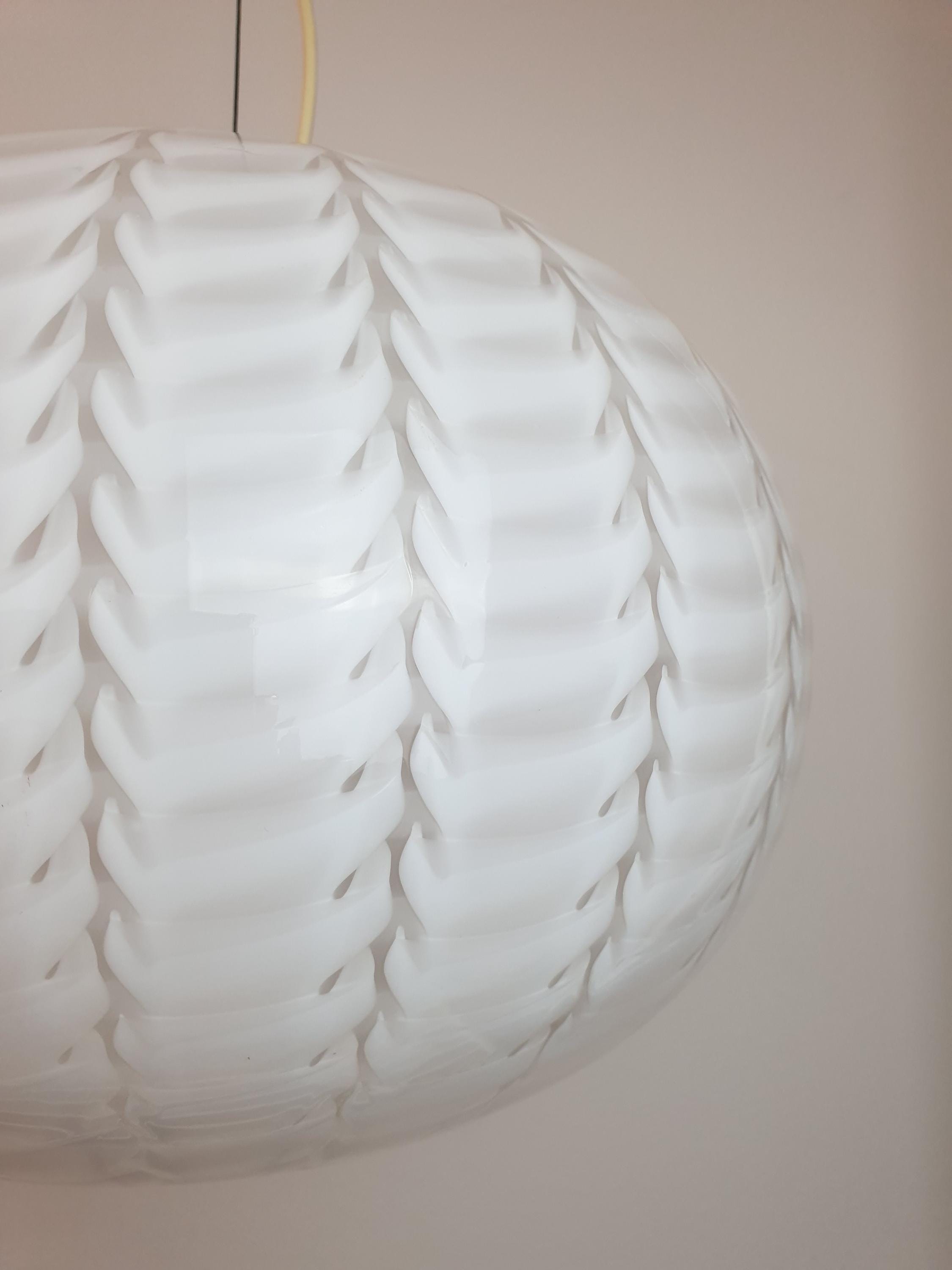 Murano Glass Globe Pendant Light: Handblown White Wave, Mid-Century Modern
