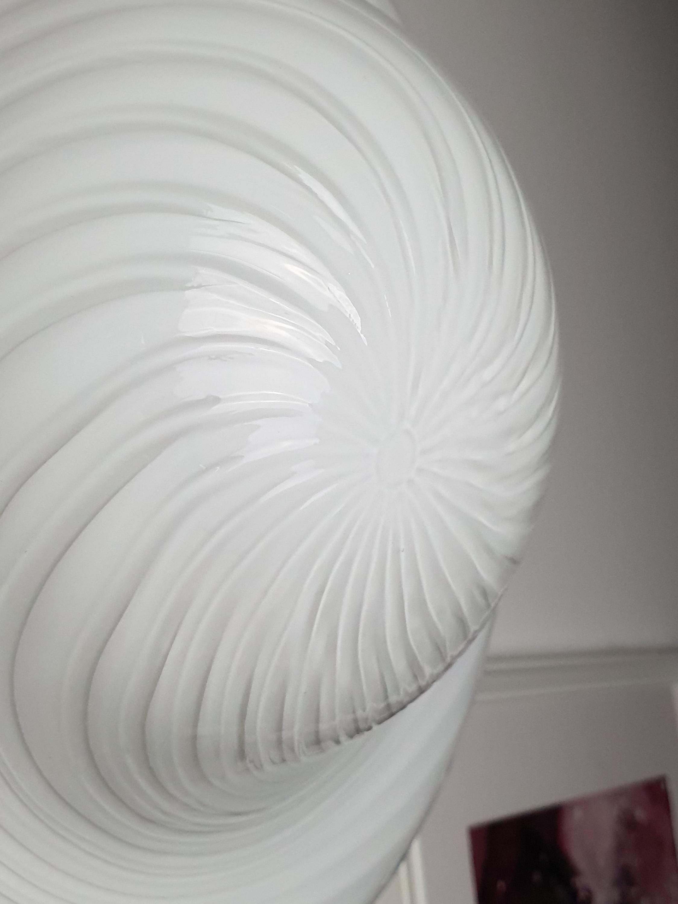 Vintage Murano Glass Flush Mount Light: Handcrafted White Swirl, MCM Scandinavian Decor
