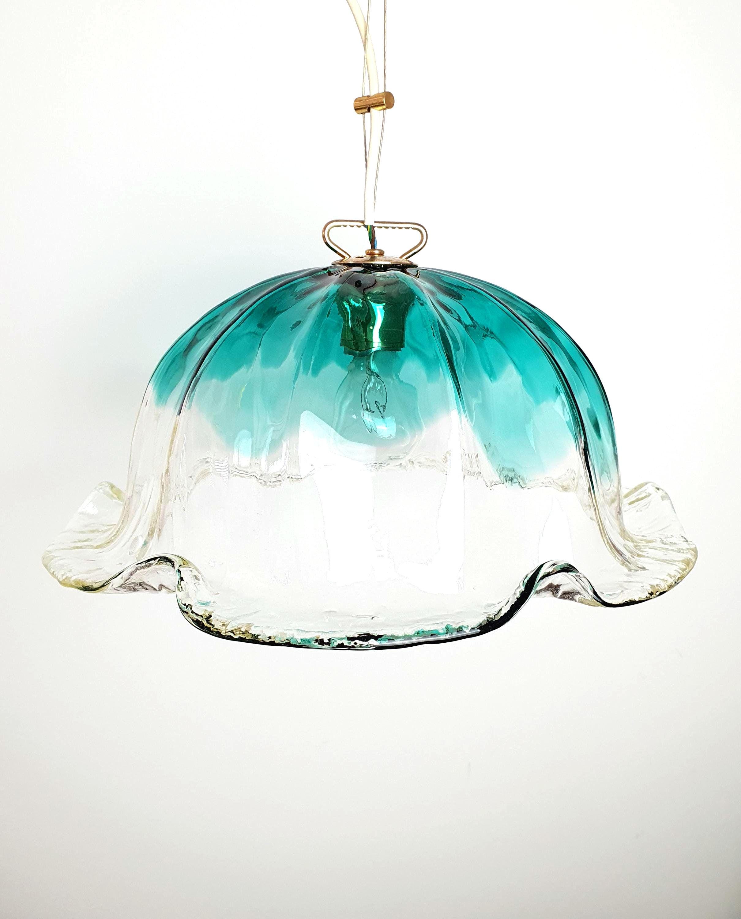 Vintage Murano Glass Tulip Pendant Light: Emerald Green La Murrina