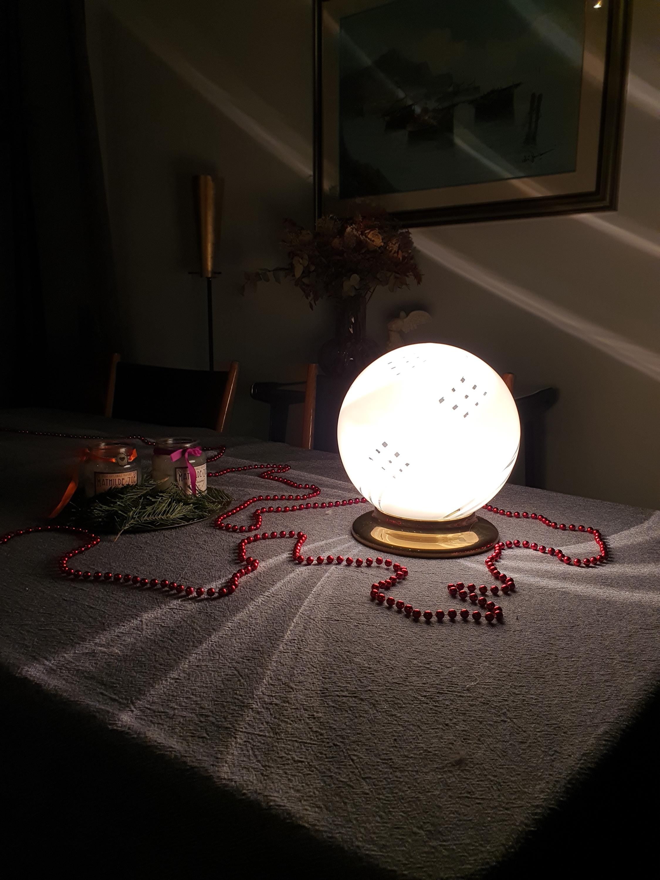 Murano Glass Swirl Globe Table Lamp: MCM Italian Minimalist Bedside Light