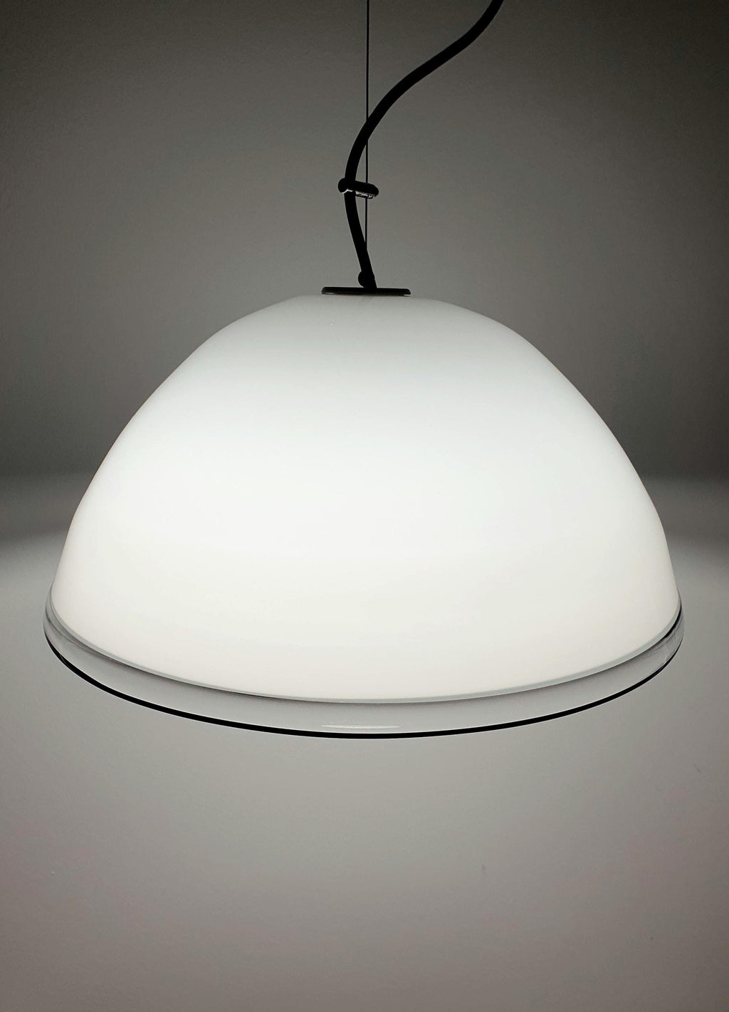 White bell minimalist pendant light in vintage Murano glass with black edge