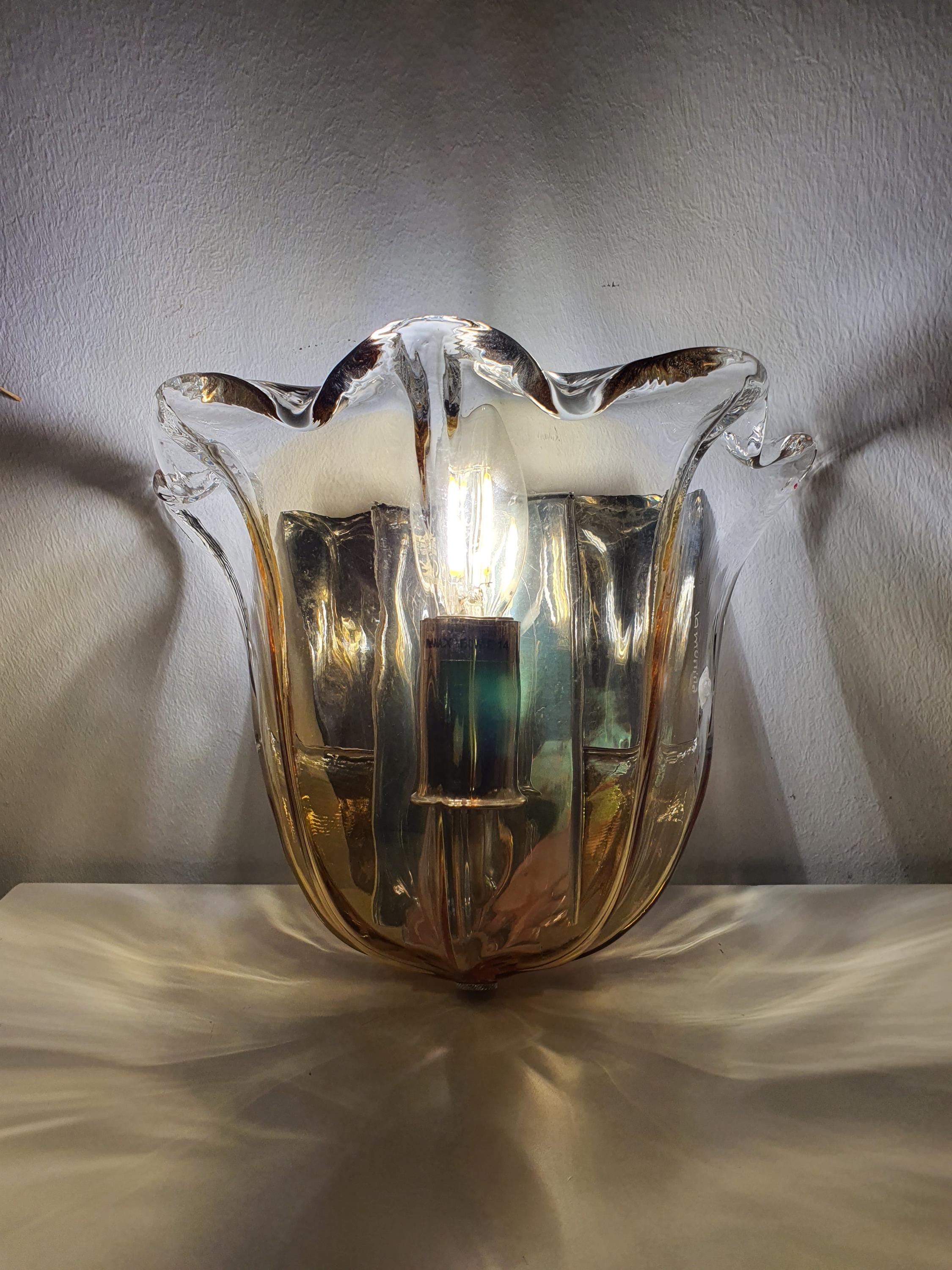 La Murrina Murano Glass Caramel Wall Sconce Tulip Clear Chrome