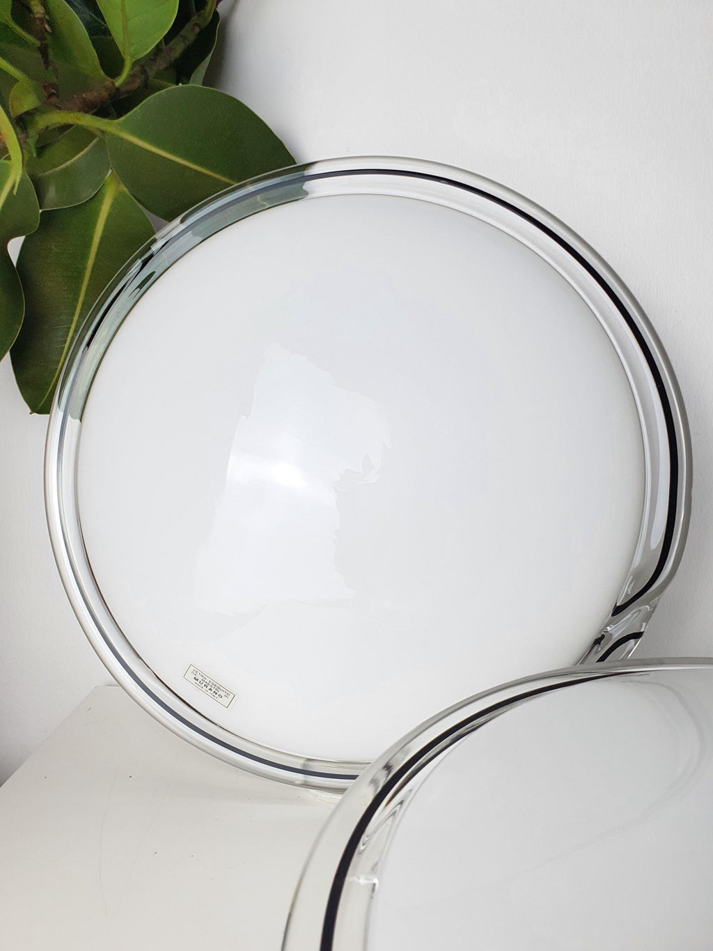 Pair of Vintage Murano Glass Flush Mount Lights | Italian Ceiling or Wall Lamps | Mid-Century Modern Lighting