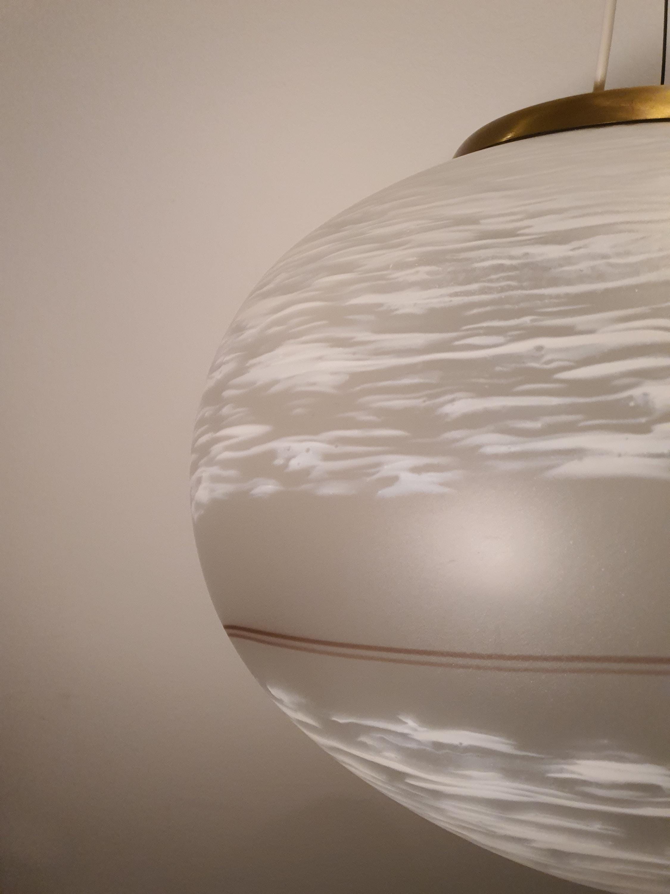 Murano Glass Pendant Light: Retro White Swirl Globe, Mid-Century Scandinavian Lamp