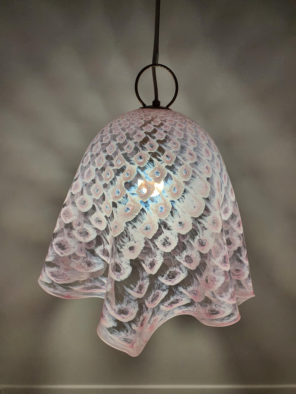 La Murrina Pink Bubbled Murano Glass Pendant Light | Vintage Fazzoletto Hanging Lamp