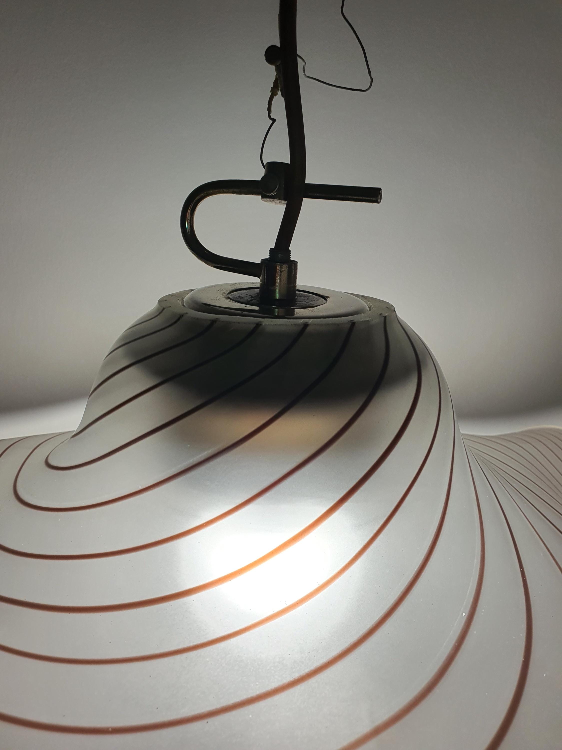 Satin Murano glass flowing organic shape accent pendant light with brown swirls