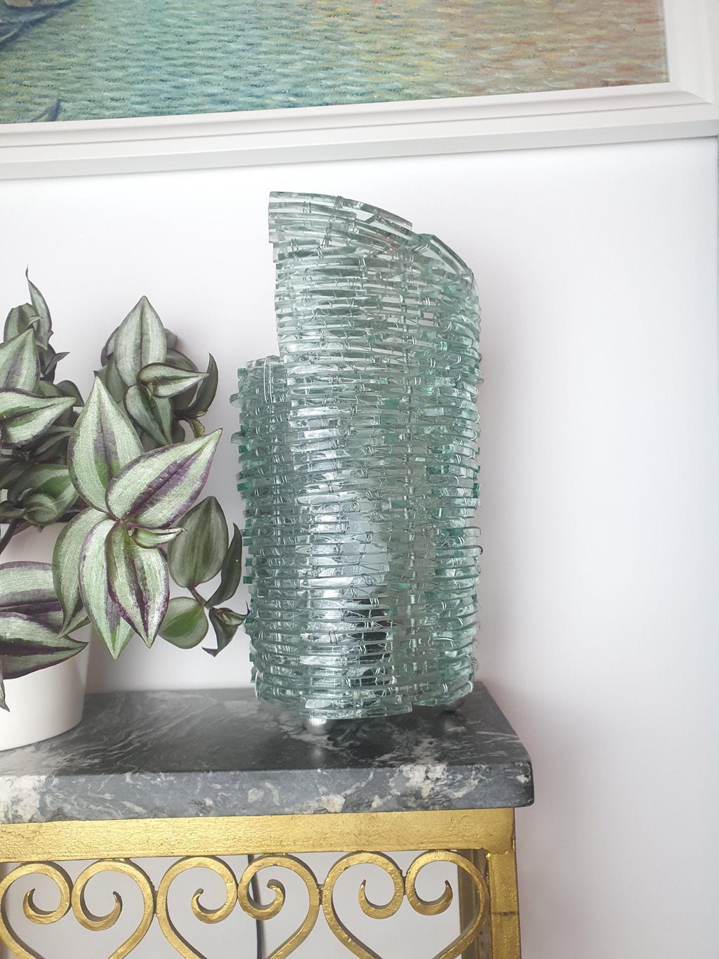 Handcrafted Segmented Glass Bedside Lamp: Midcentury Modern Decor