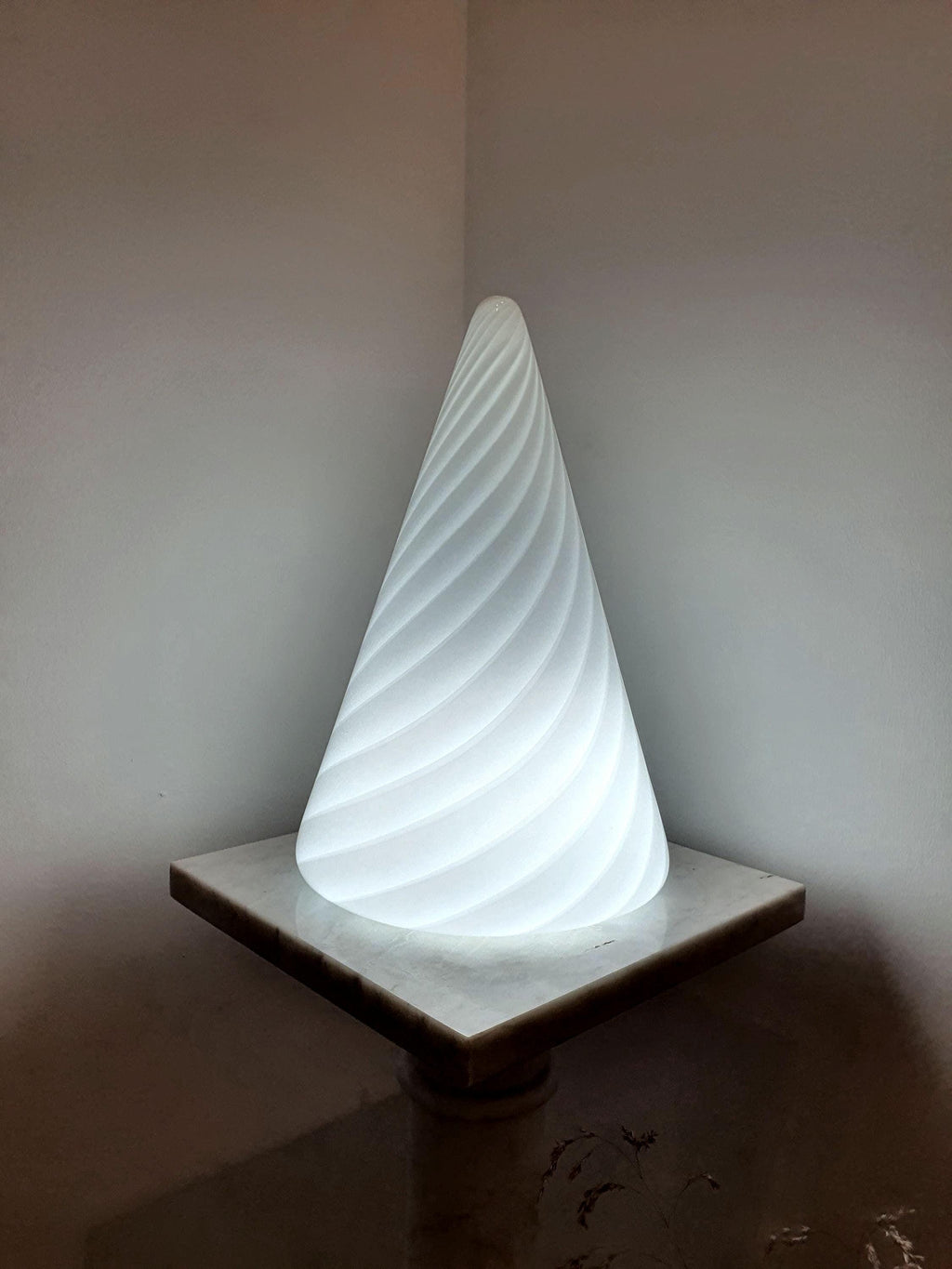 Vintage Murano Glass Bedside Lamp: 1980s Italian Cone Swirl Light
