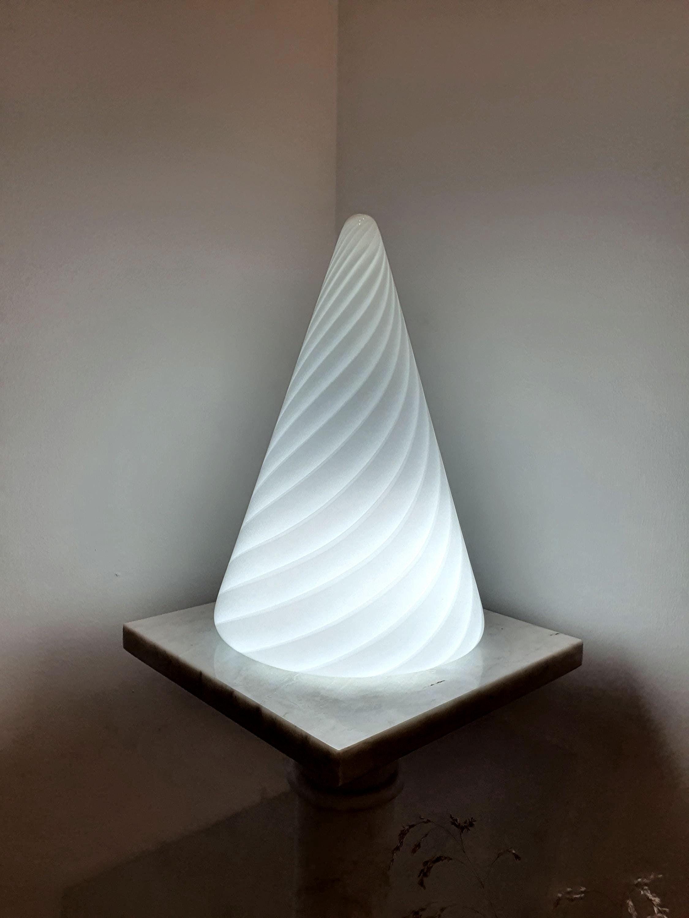 Vintage Murano Glass Bedside Lamp: 1980s Italian Cone Swirl Light