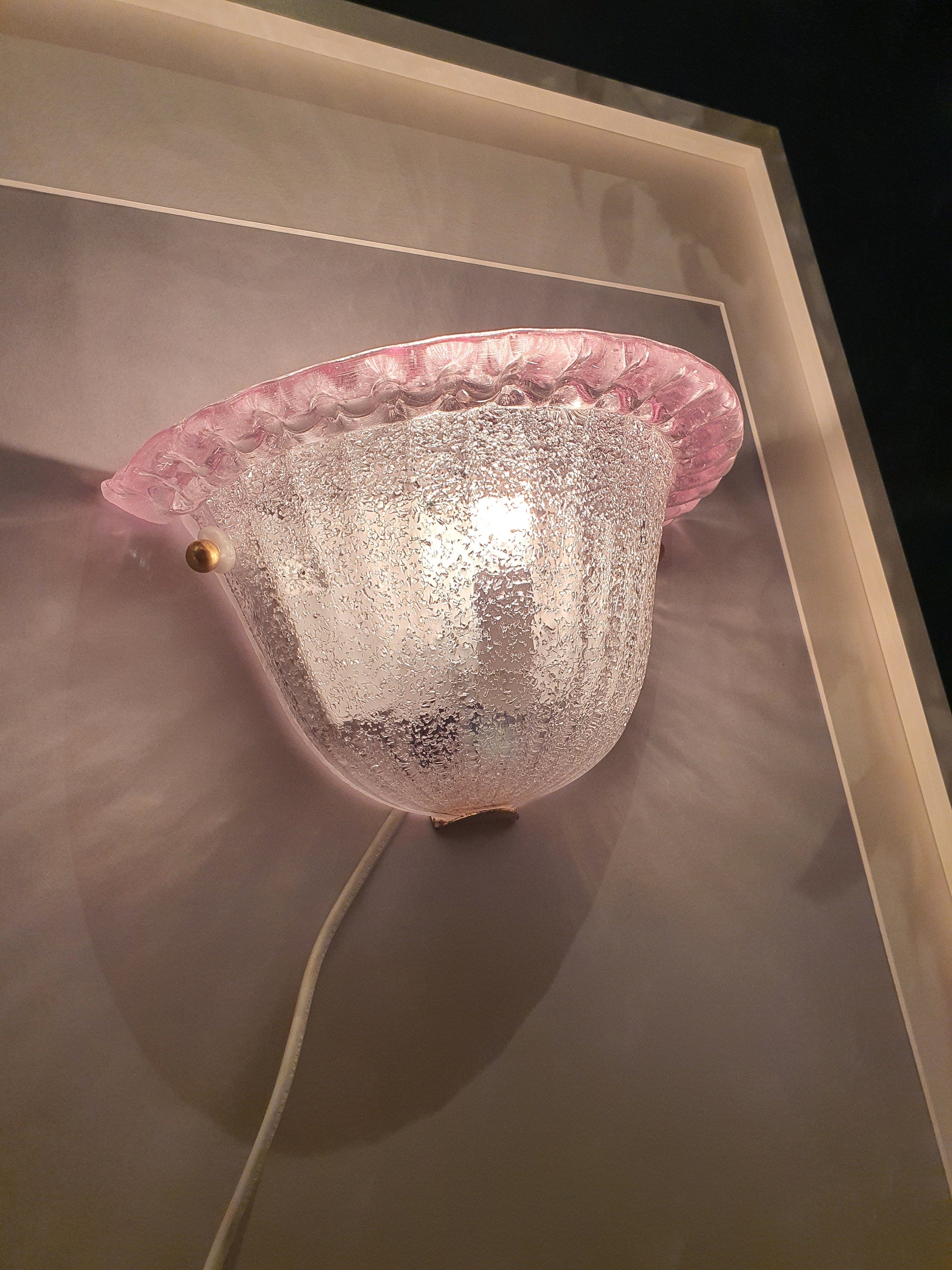 Hand-Crafted Murano Glass Flower Sconce: Art Deco Pink Wall Lamp