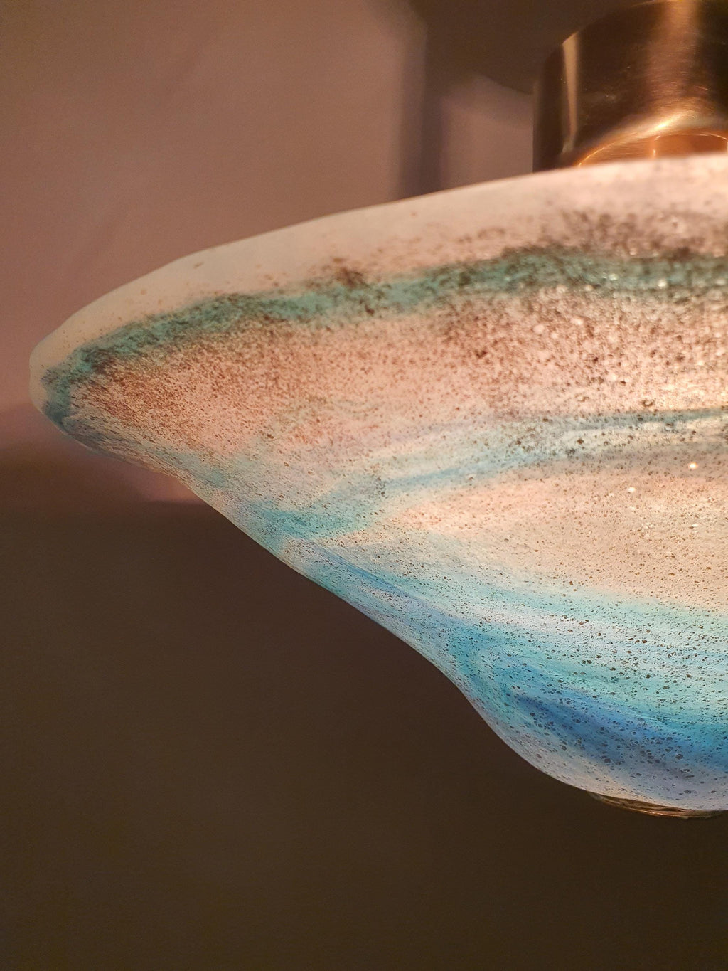 La Murrina Murano Glass Flush Mount Light: Space Blue Bowl with Golden Base