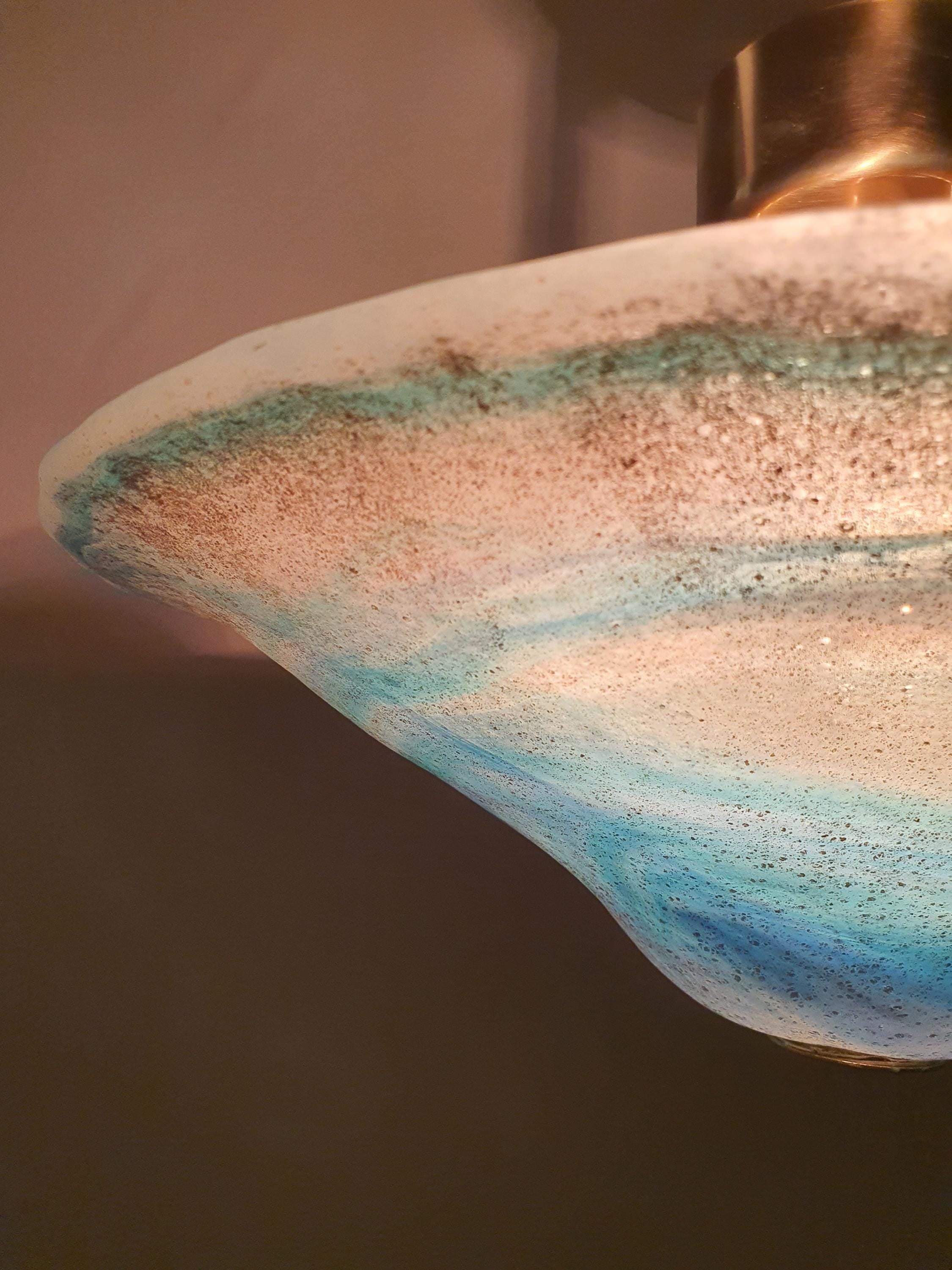 La Murrina Murano Glass Flush Mount Light: Space Blue Bowl with Golden Base