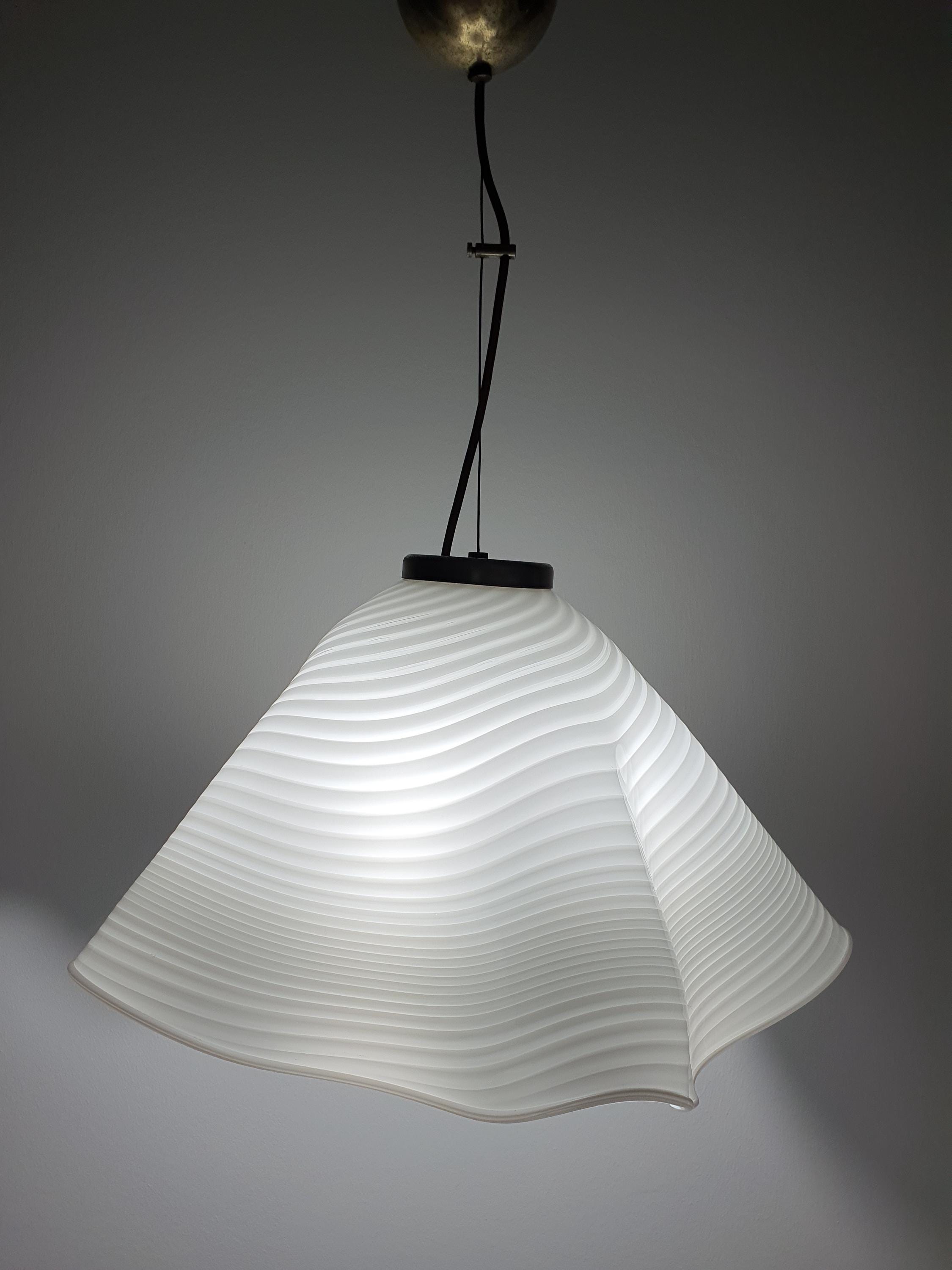 Murano white swirled glass pendant — adjustable cord and gold fitting detail