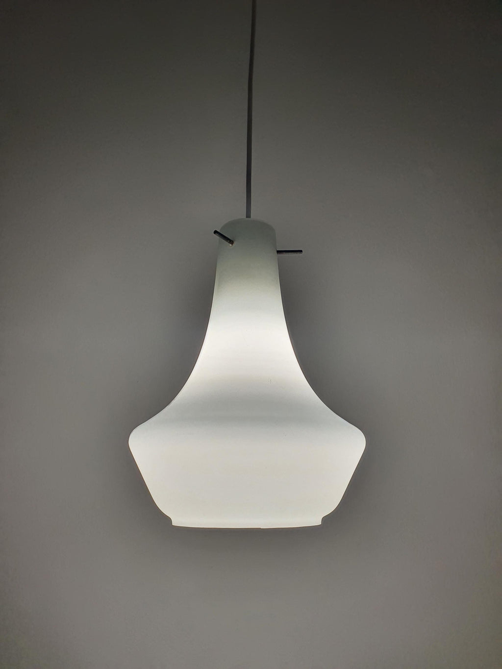 Vintage 1950s Italian Murano glass opaline pendant light — double-layer white matte glass, front view