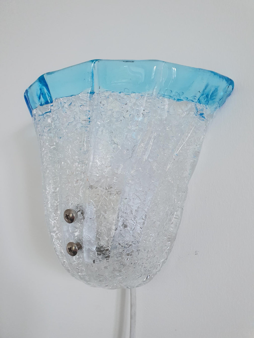 Vintage Murano Glass Floral Wall Sconce: Frosted Clear & Light Blue