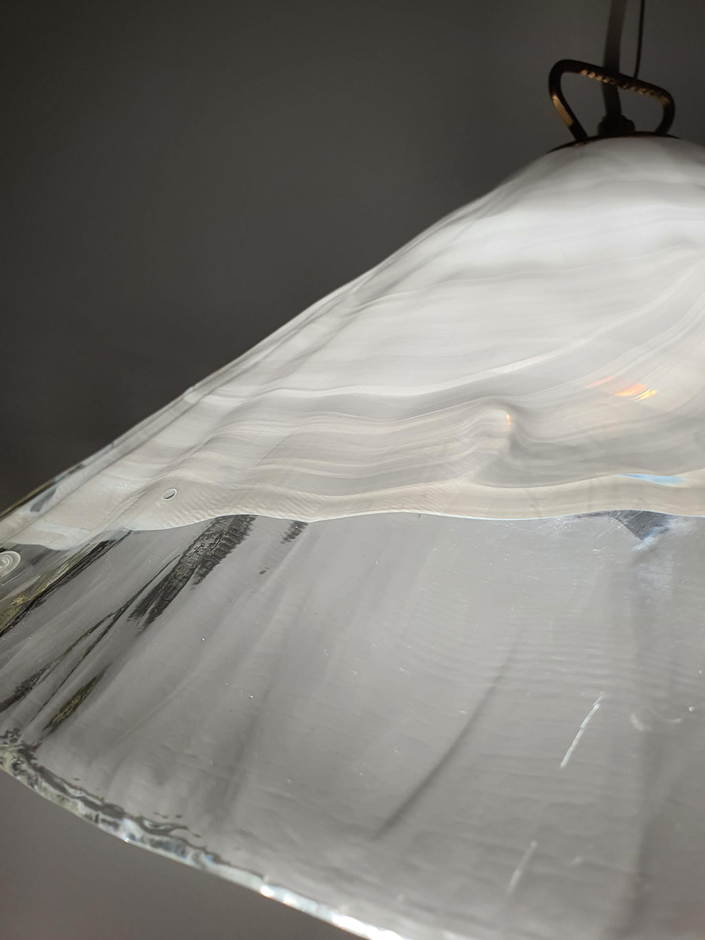 La Murrina White Wave Cone Pendant Light | Vintage Handcrafted Murano Glass | Italian Mid-Century Modern