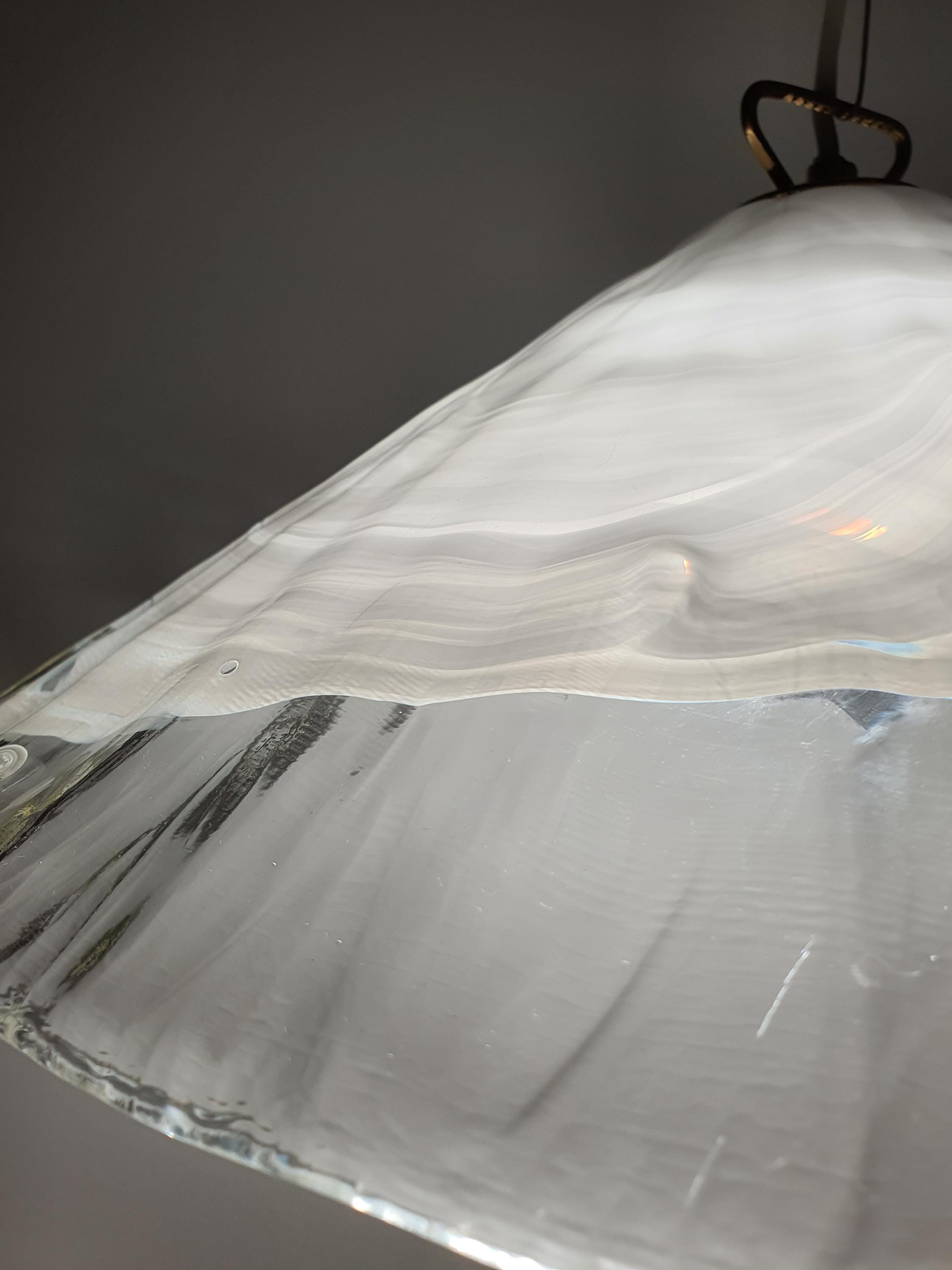 La Murrina White Wave Cone Pendant Light | Vintage Handcrafted Murano Glass | Italian Mid-Century Modern