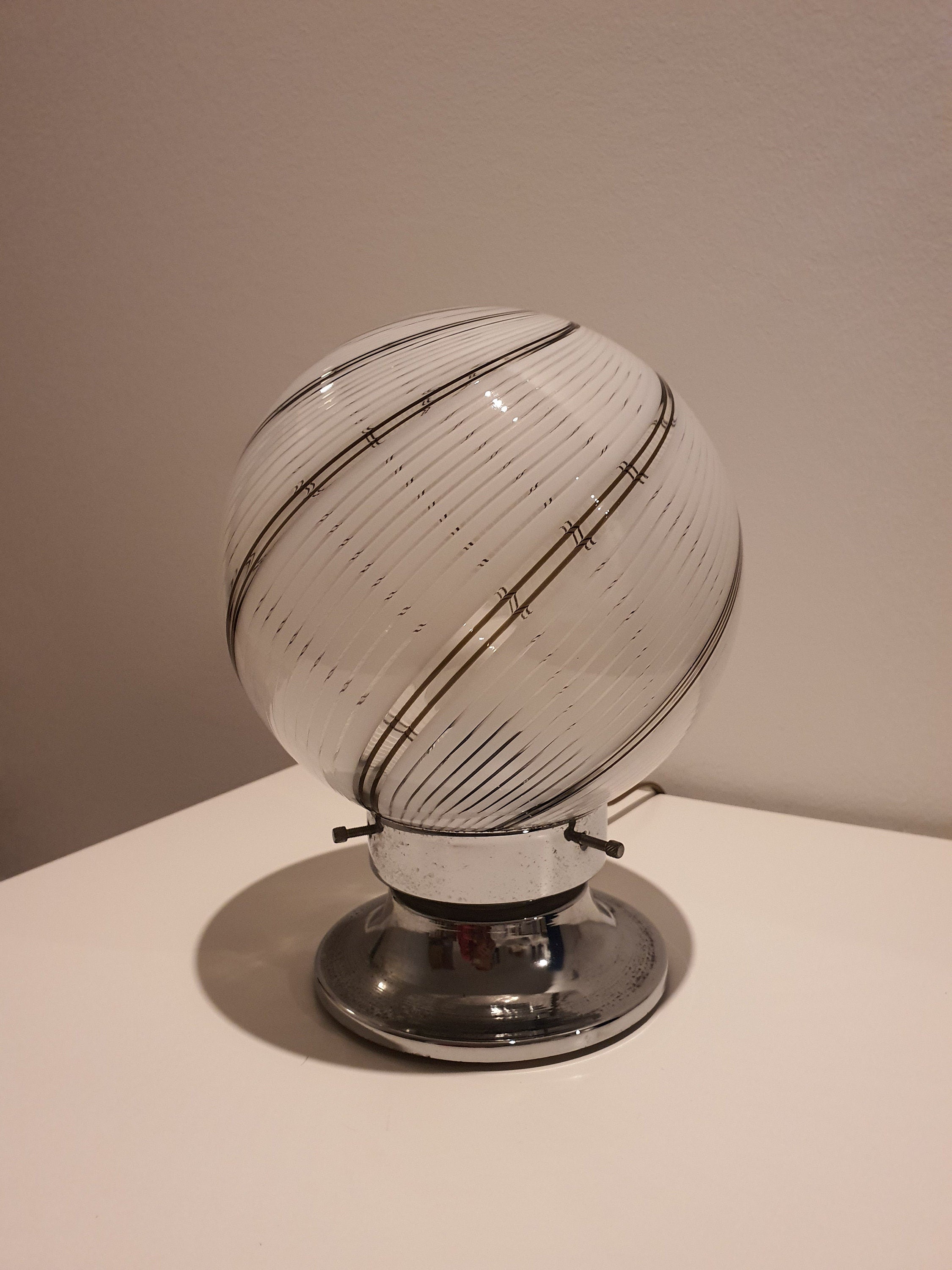 Vintage Murano Glass Globe Lamp: 1970s Italian Tessuto Design