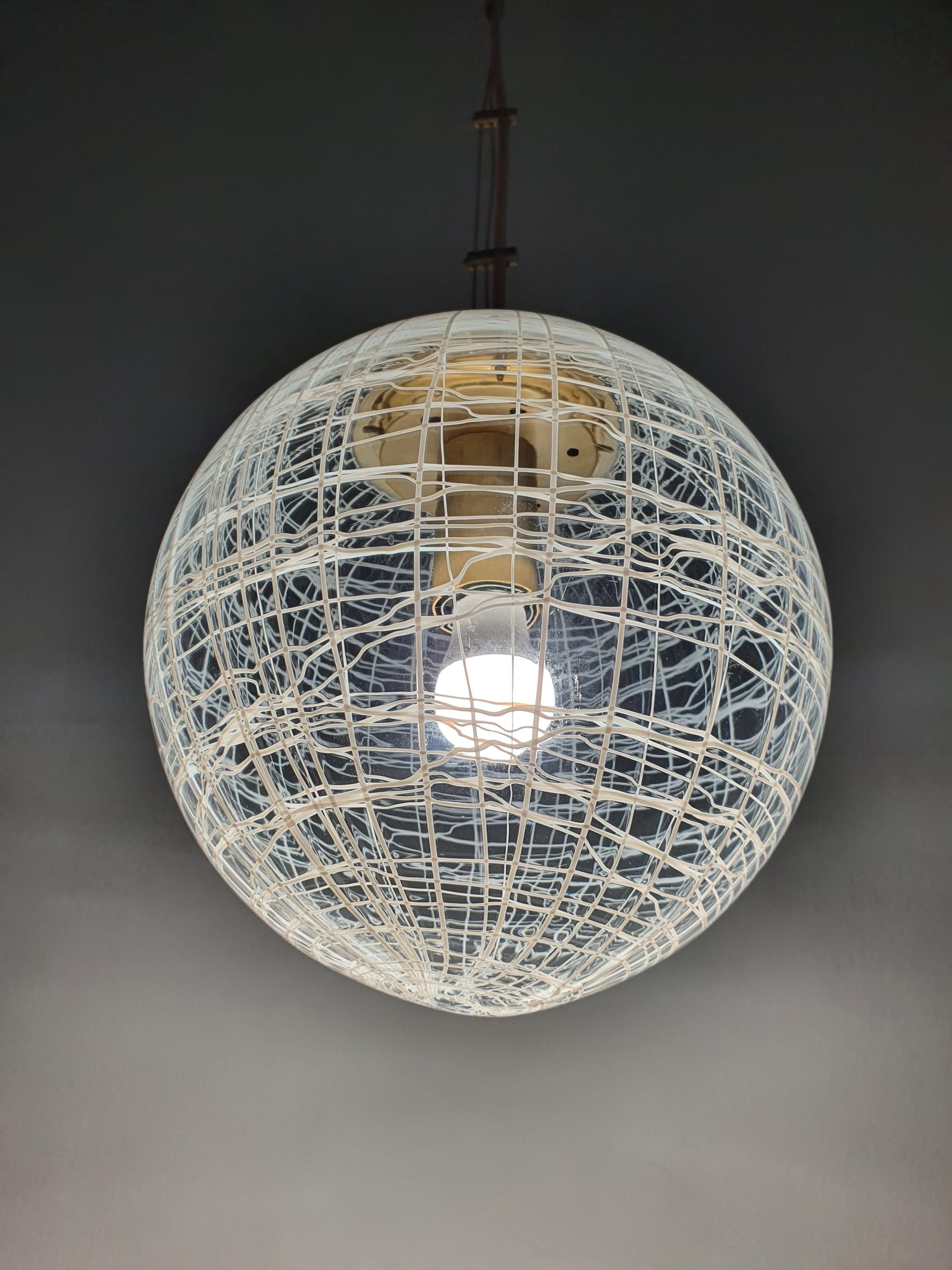 La Murrina White Lines Petite Globe Pendant Light | Vintage Murano Glass, 1980s–1990s