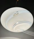Vintage Murano glass globe pendant, white swirl hand-blown globe, golden base, Scandinavian MCM, Italy 1960s–1980s