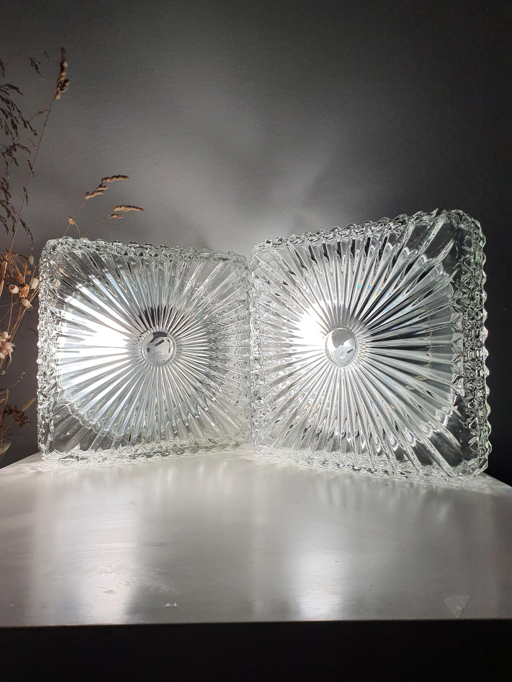Geometric square glass shade with a bold architectural silhouette
