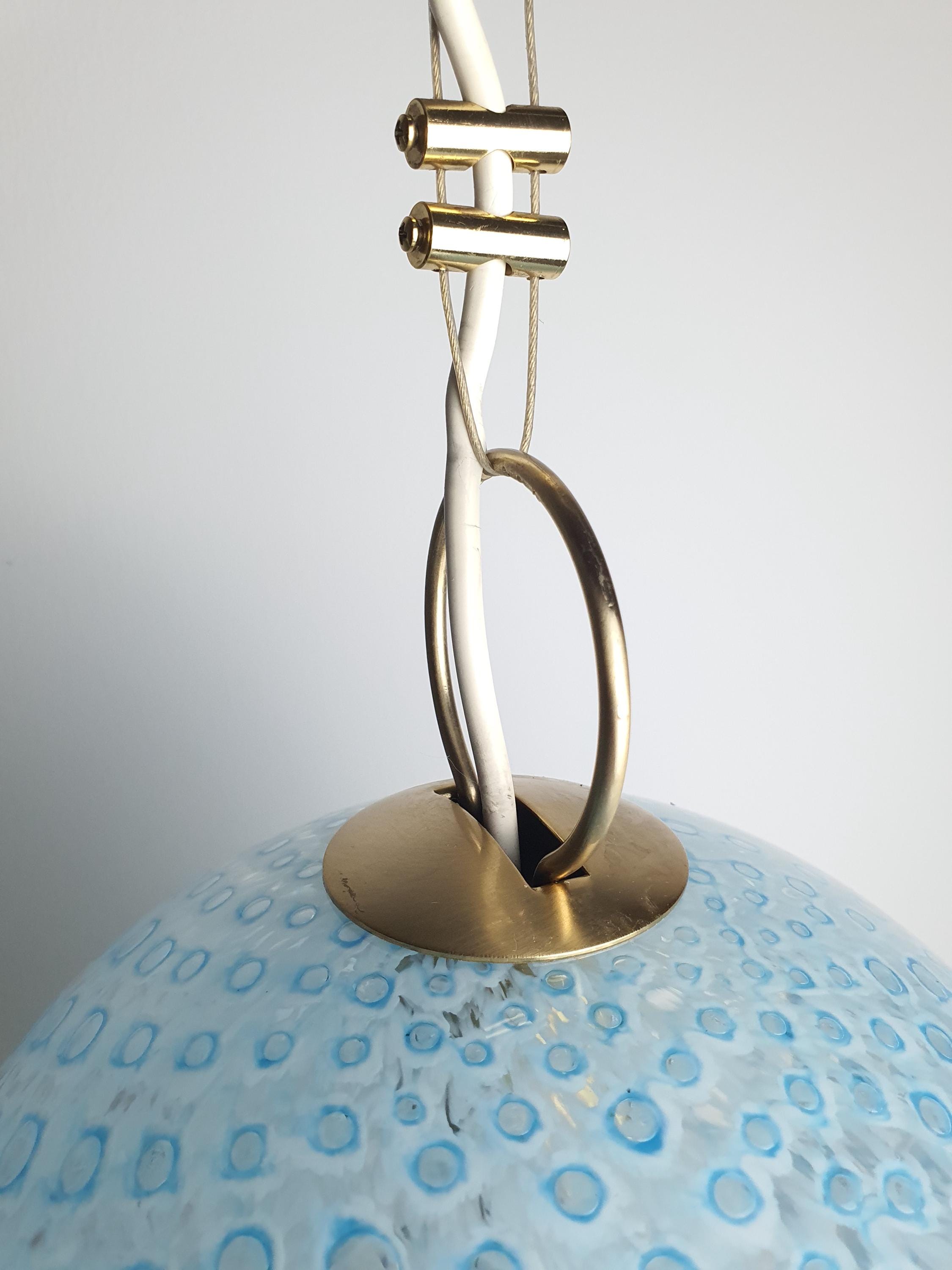 Vintage La Murrina Blue Bubbled Murano Glass Pendant Light